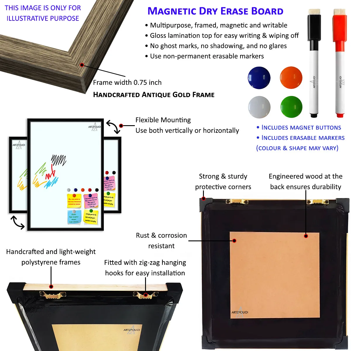 Abstract Pattern Framed Magnetic Dry Erase Board | Combo with Magnet Buttons & Markers