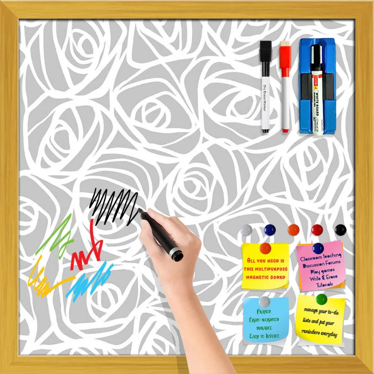 Abstract Pattern Framed Magnetic Dry Erase Board | Combo with Magnet Buttons & Markers