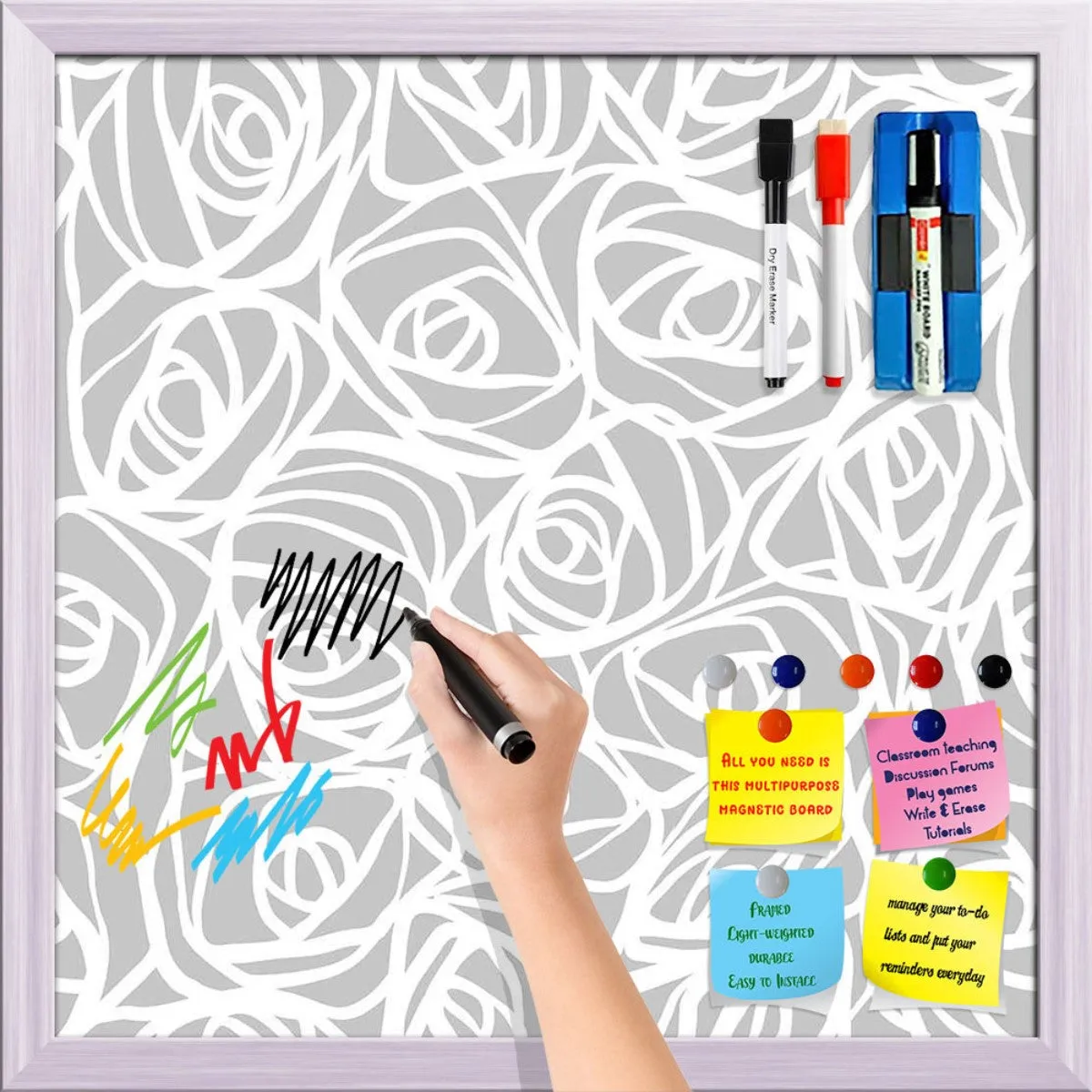 Abstract Pattern Framed Magnetic Dry Erase Board | Combo with Magnet Buttons & Markers