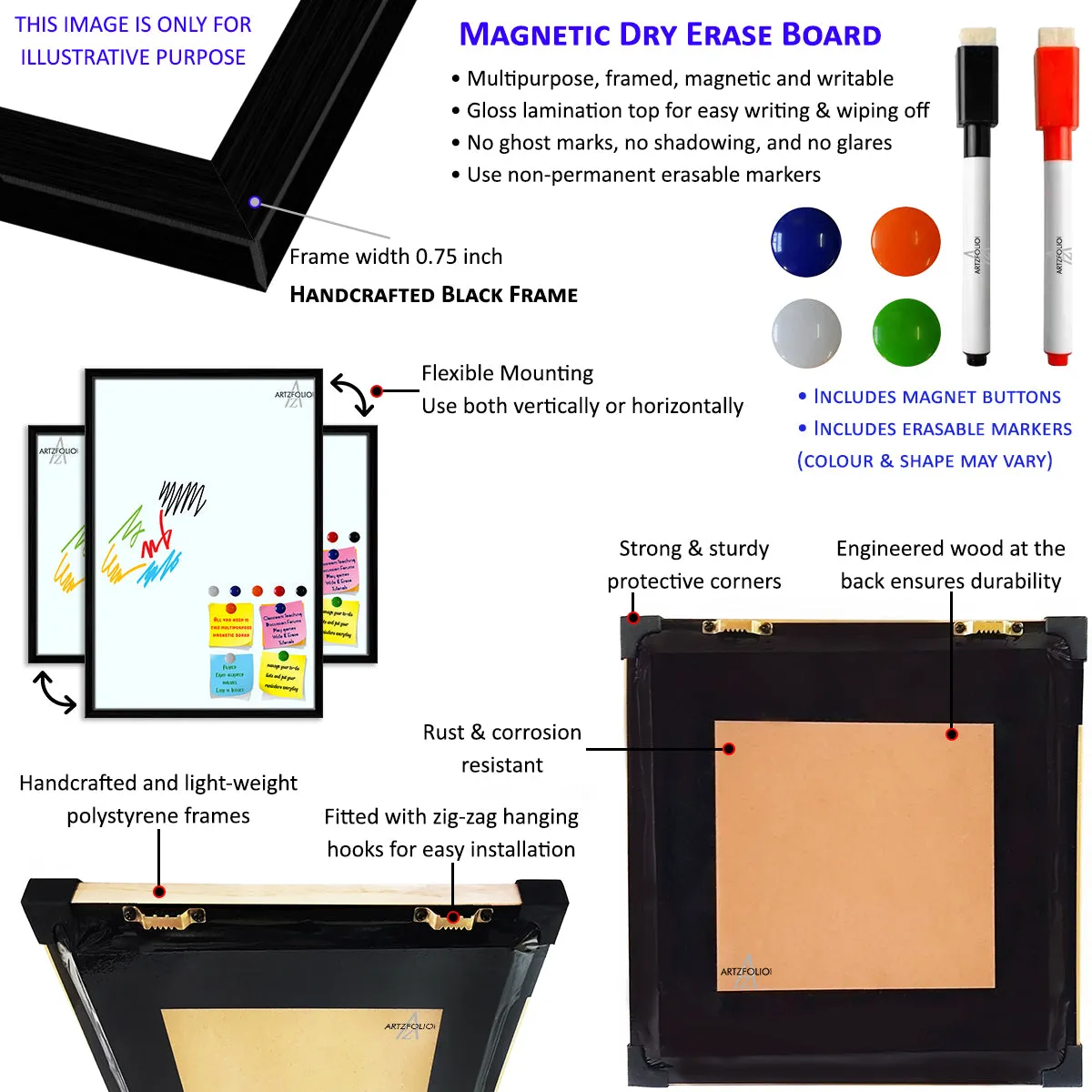 Abstract Pattern Framed Magnetic Dry Erase Board | Combo with Magnet Buttons & Markers