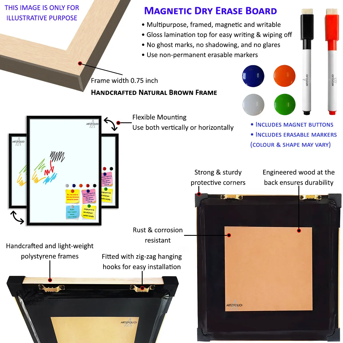 Abstract Pattern Framed Magnetic Dry Erase Board | Combo with Magnet Buttons & Markers