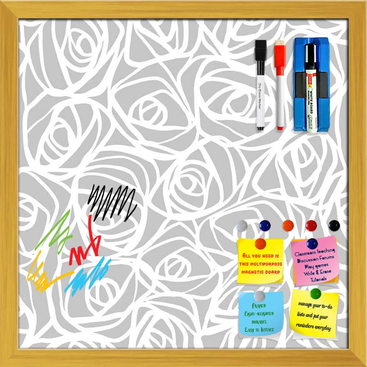 Abstract Pattern Framed Magnetic Dry Erase Board | Combo with Magnet Buttons & Markers