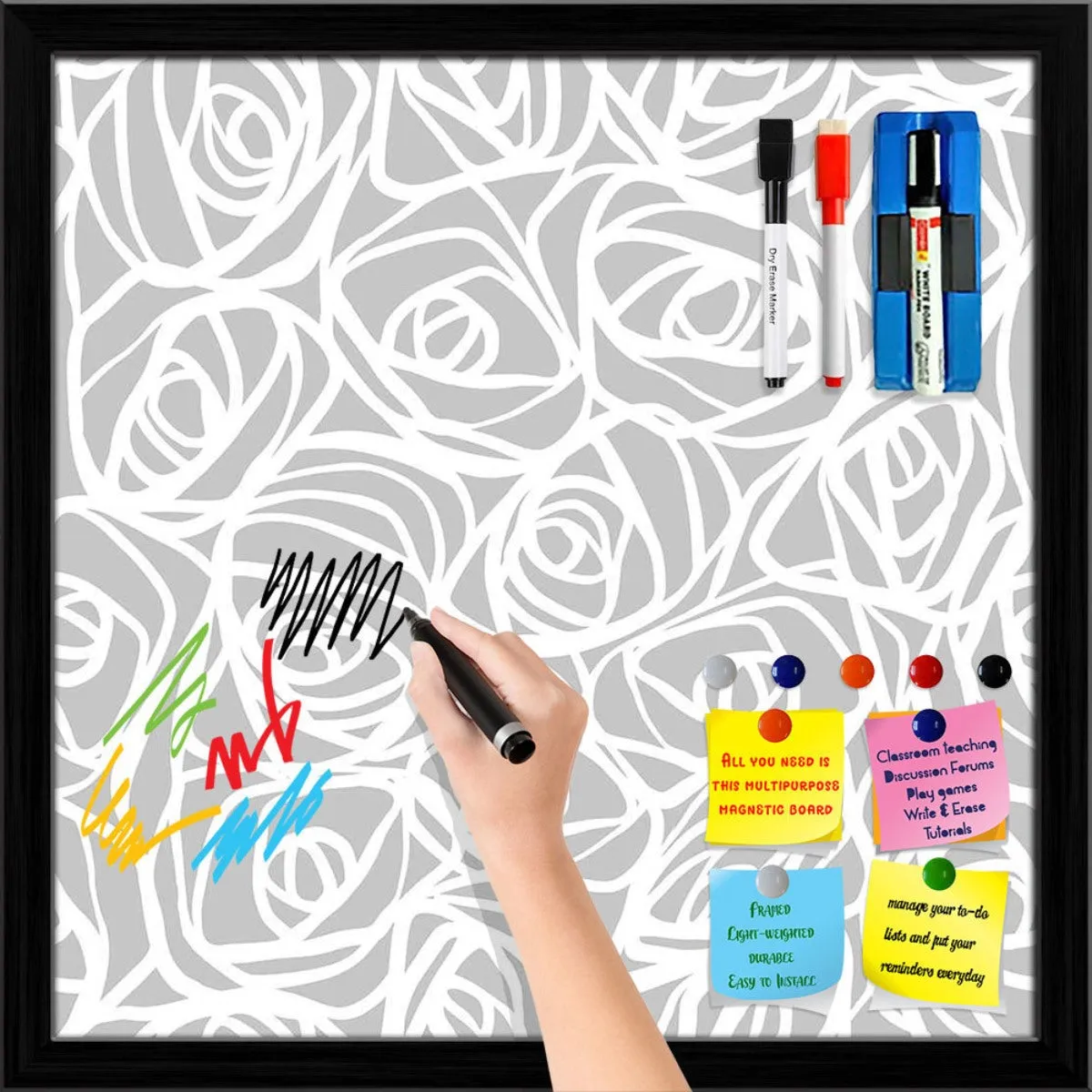 Abstract Pattern Framed Magnetic Dry Erase Board | Combo with Magnet Buttons & Markers