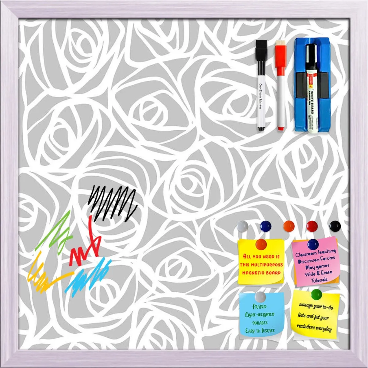 Abstract Pattern Framed Magnetic Dry Erase Board | Combo with Magnet Buttons & Markers