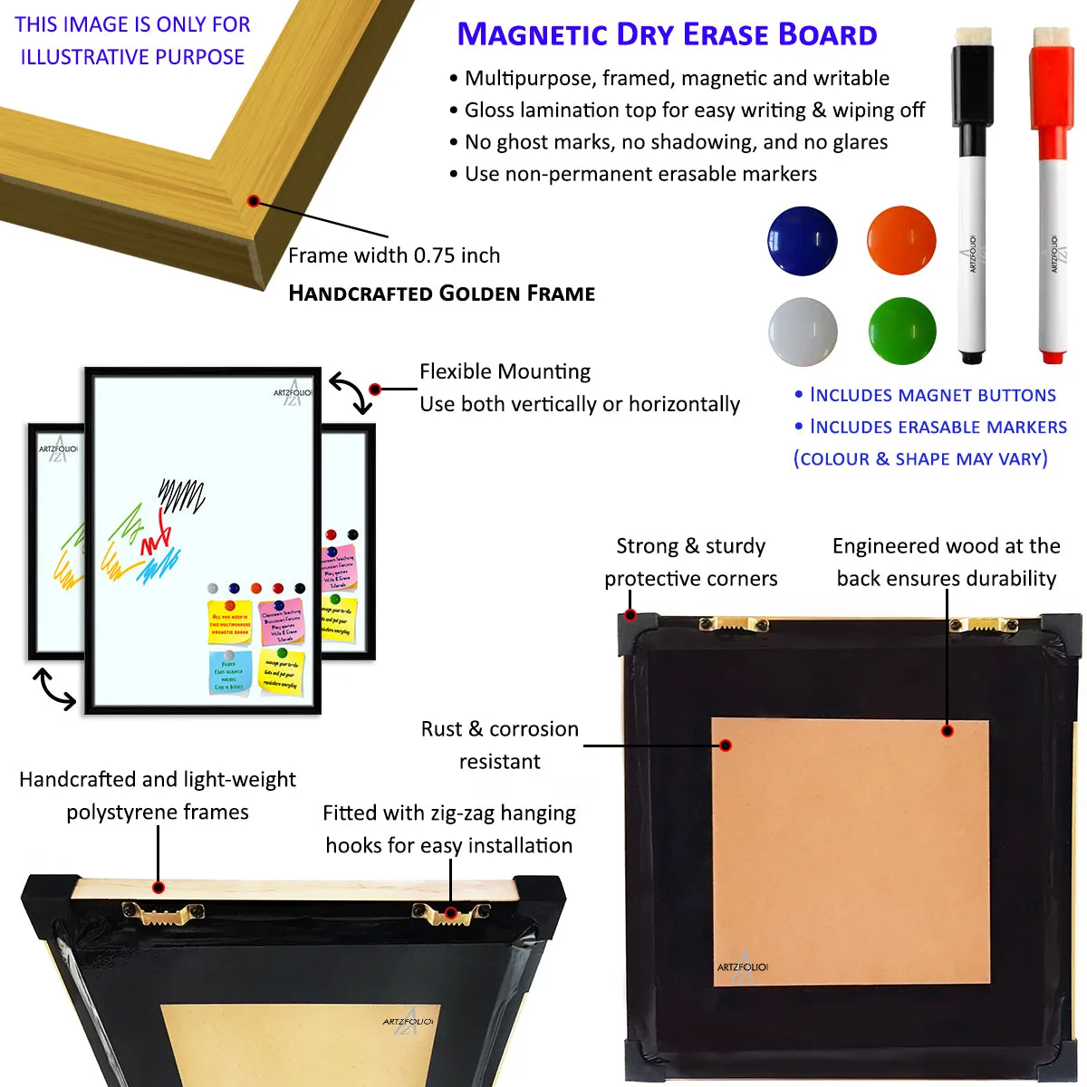 Abstract Pattern Framed Magnetic Dry Erase Board | Combo with Magnet Buttons & Markers