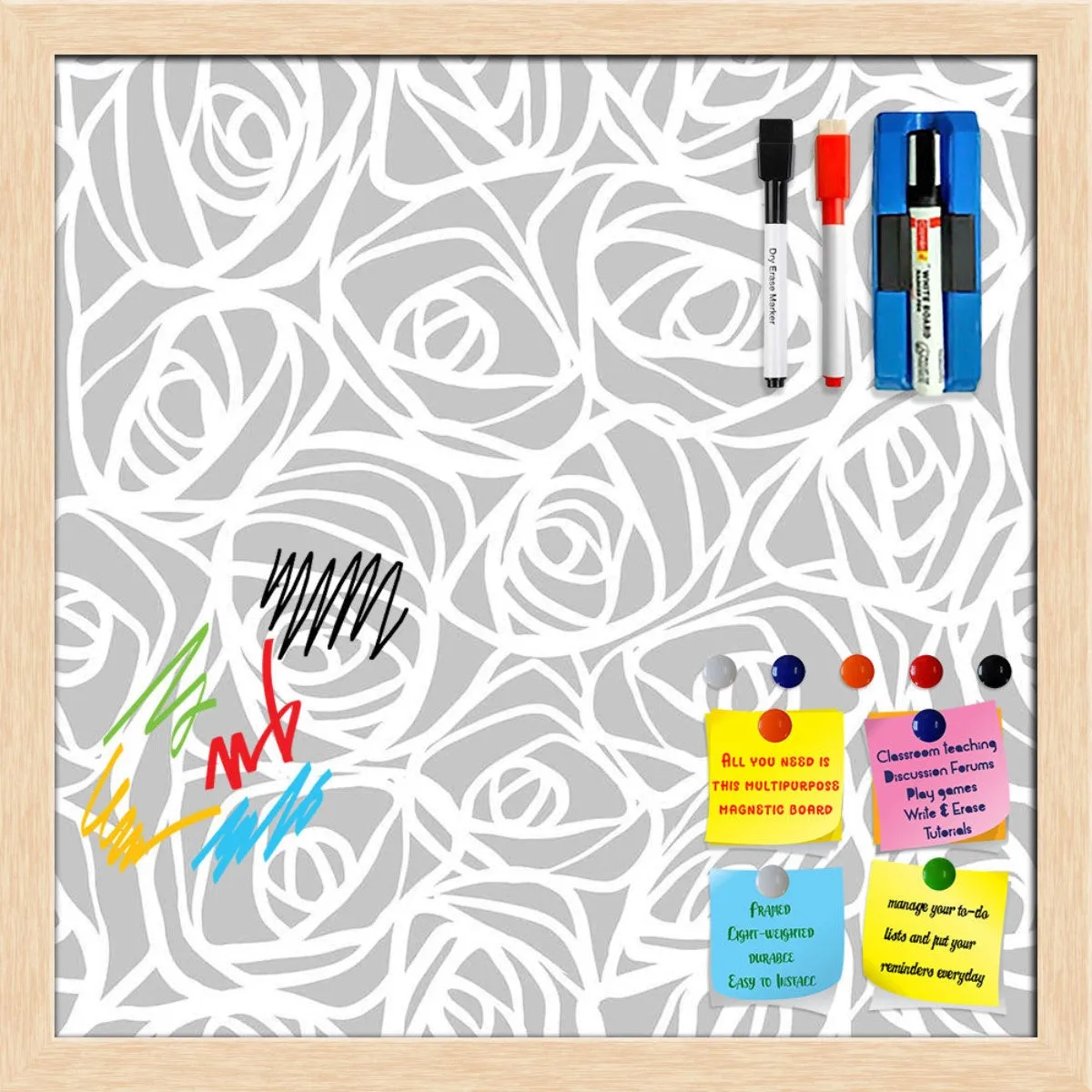 Abstract Pattern Framed Magnetic Dry Erase Board | Combo with Magnet Buttons & Markers