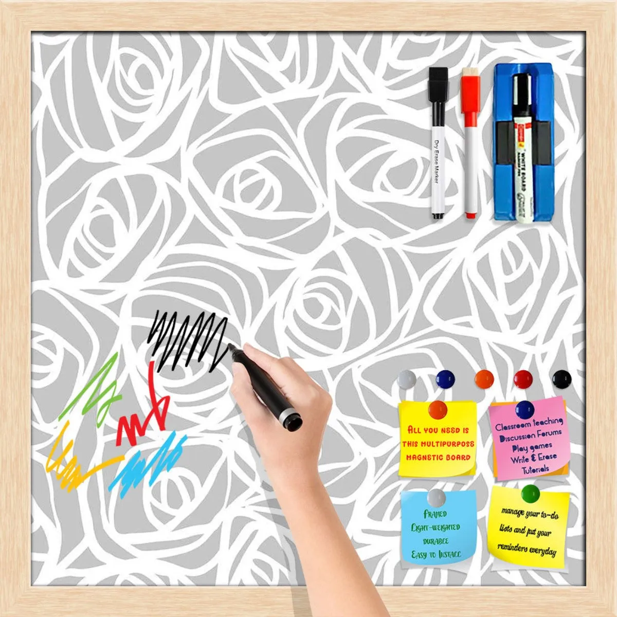 Abstract Pattern Framed Magnetic Dry Erase Board | Combo with Magnet Buttons & Markers