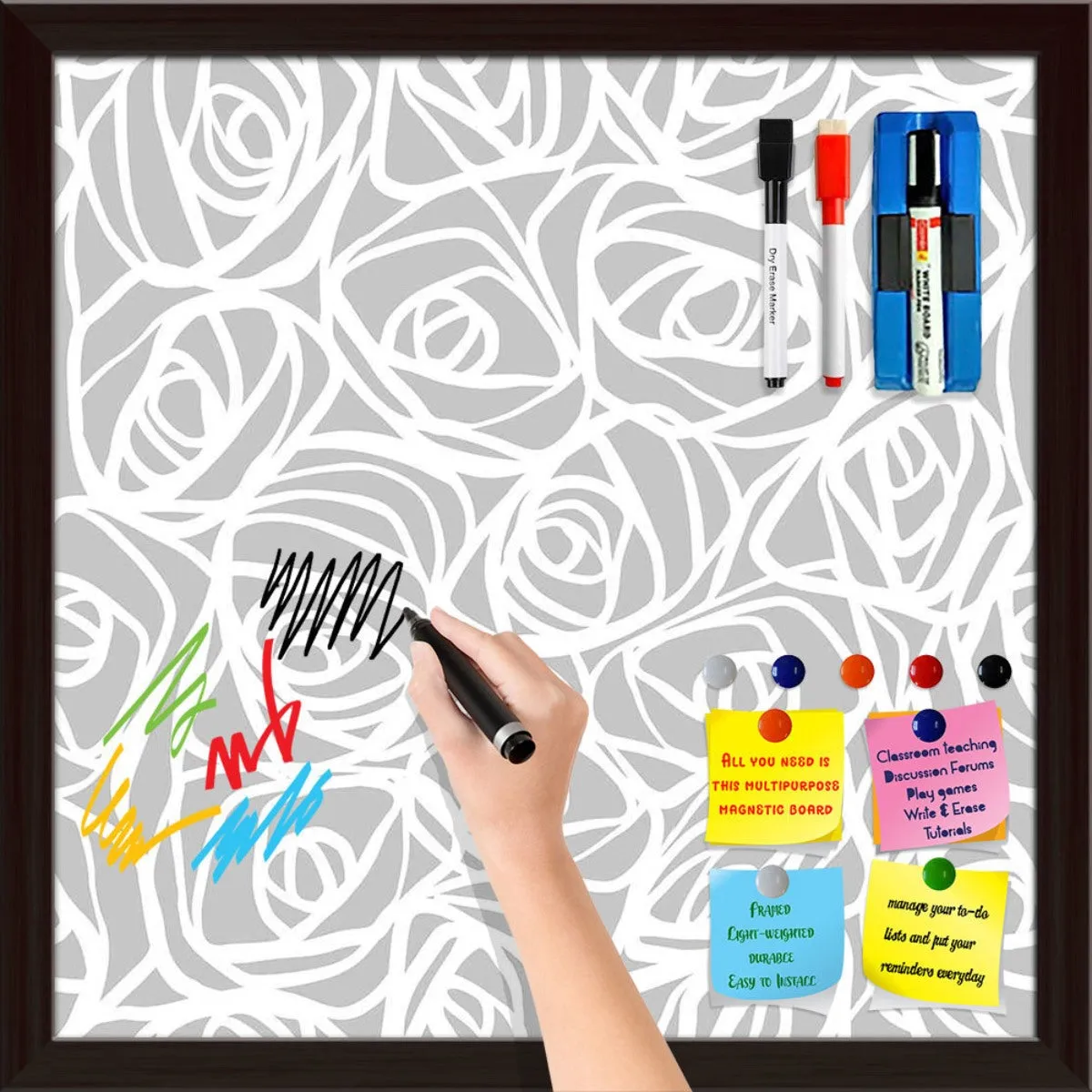Abstract Pattern Framed Magnetic Dry Erase Board | Combo with Magnet Buttons & Markers