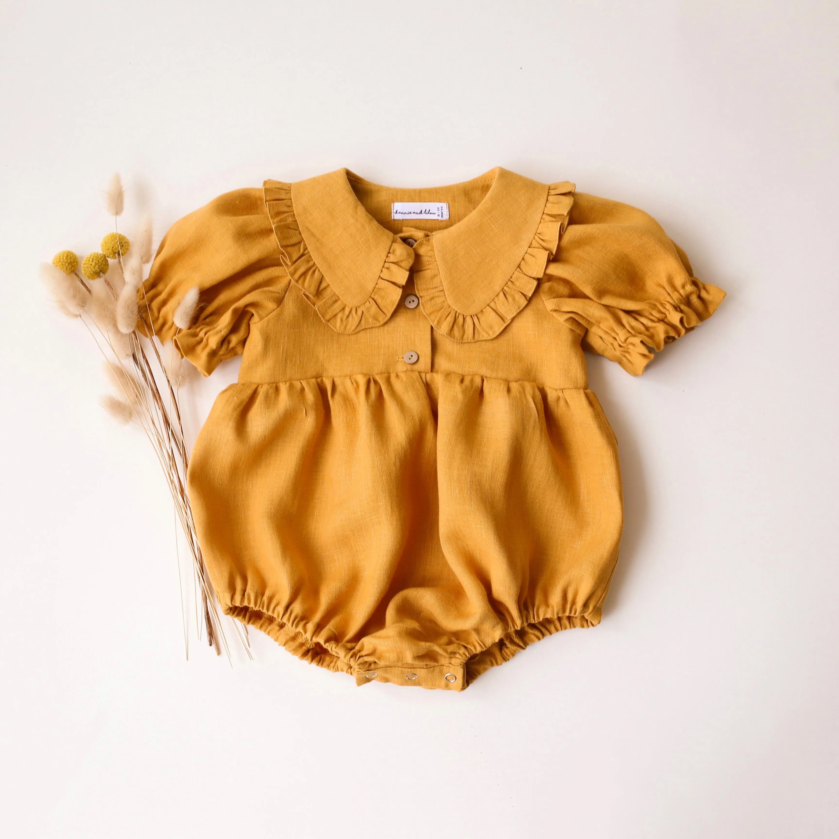 Amber Linen Short Sleeve Frilled Collar Bubble Playsuit