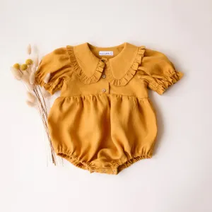 Amber Linen Short Sleeve Frilled Collar Bubble Playsuit
