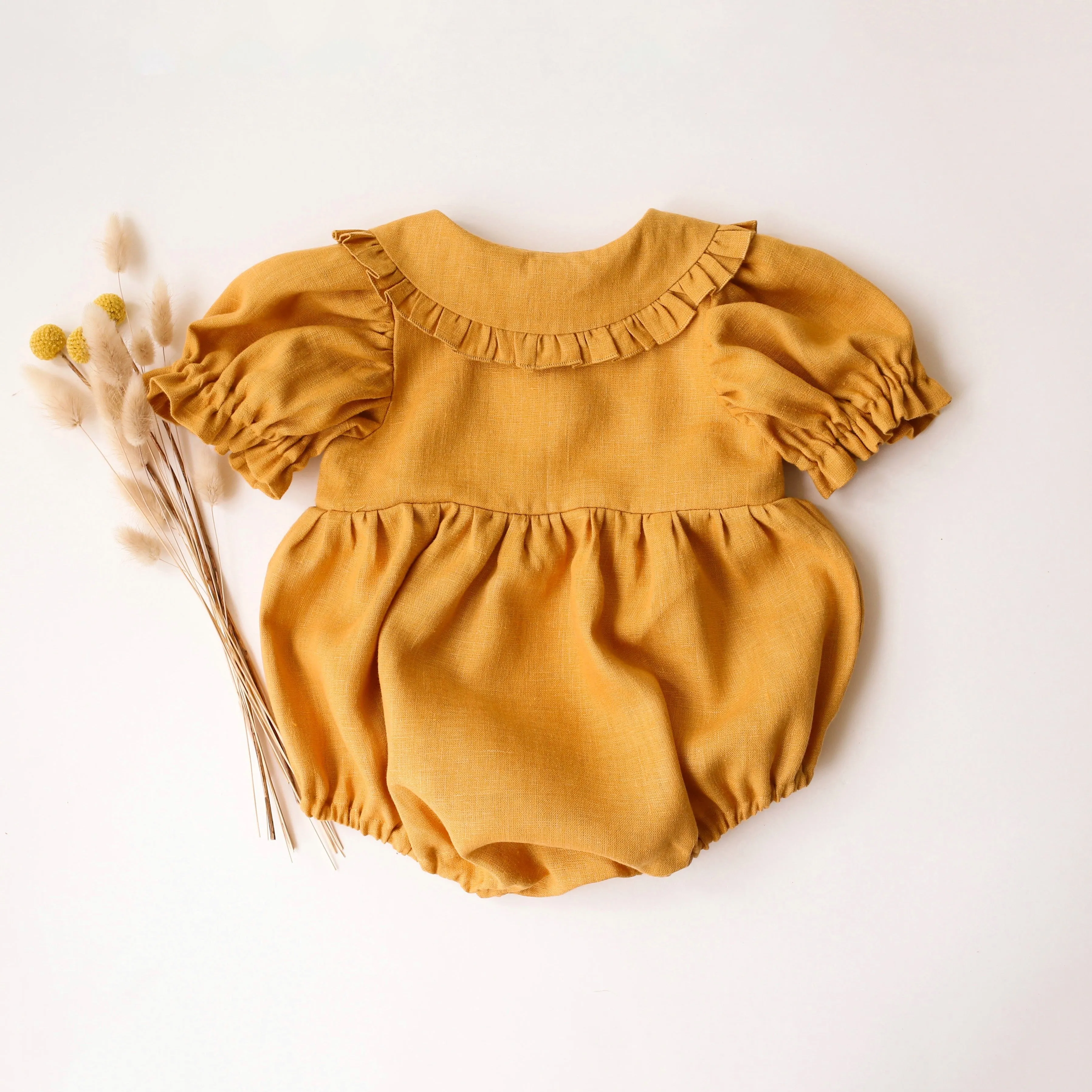 Amber Linen Short Sleeve Frilled Collar Bubble Playsuit