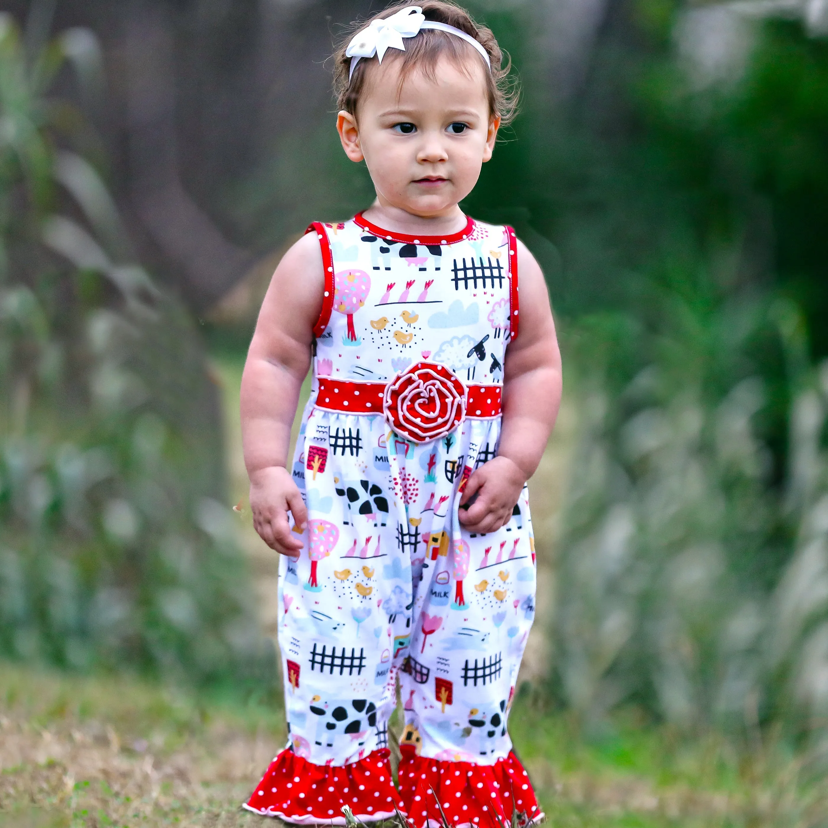 Annloren Baby/Toddler Girls Boutique Fun Farm Animal Romper