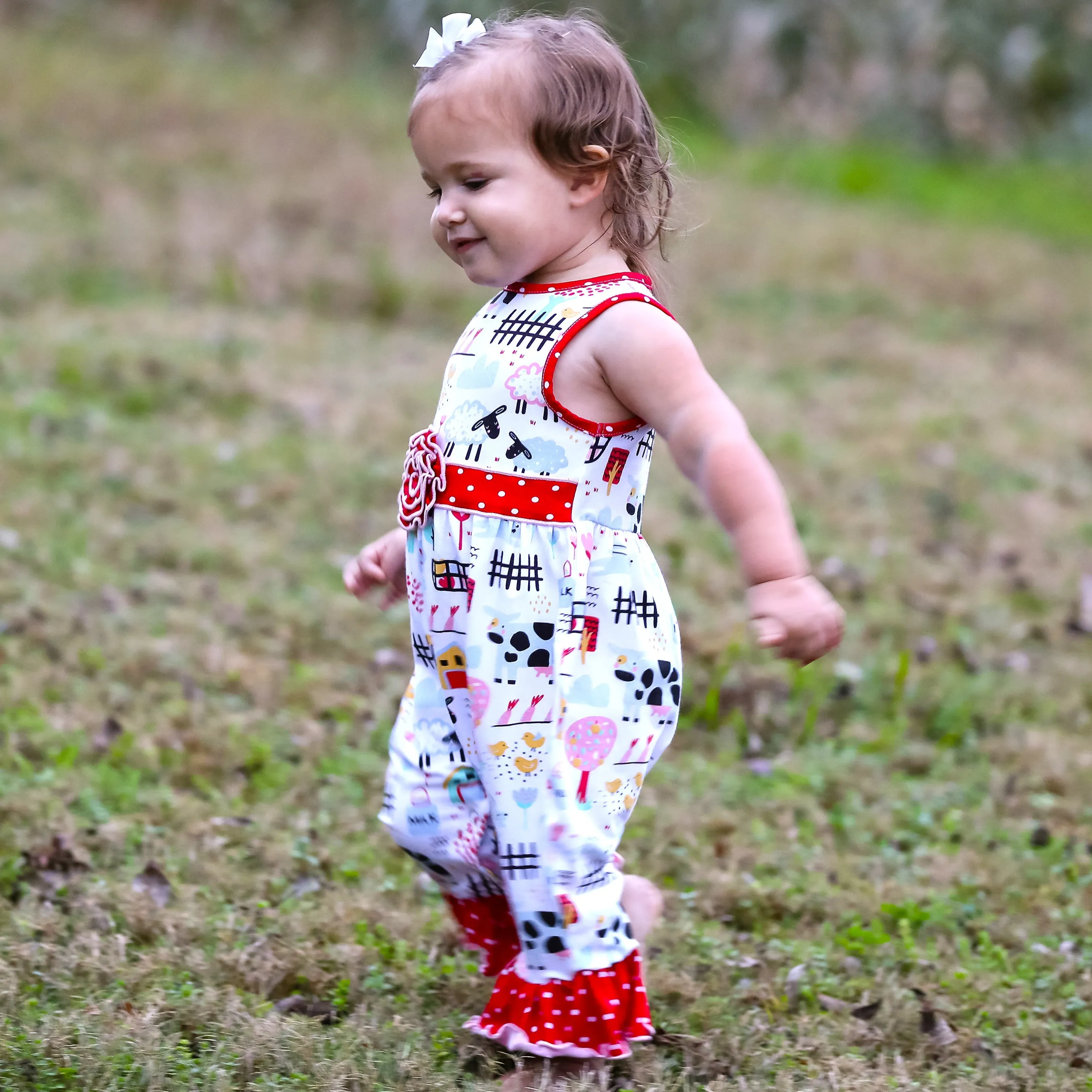 Annloren Baby/Toddler Girls Boutique Fun Farm Animal Romper