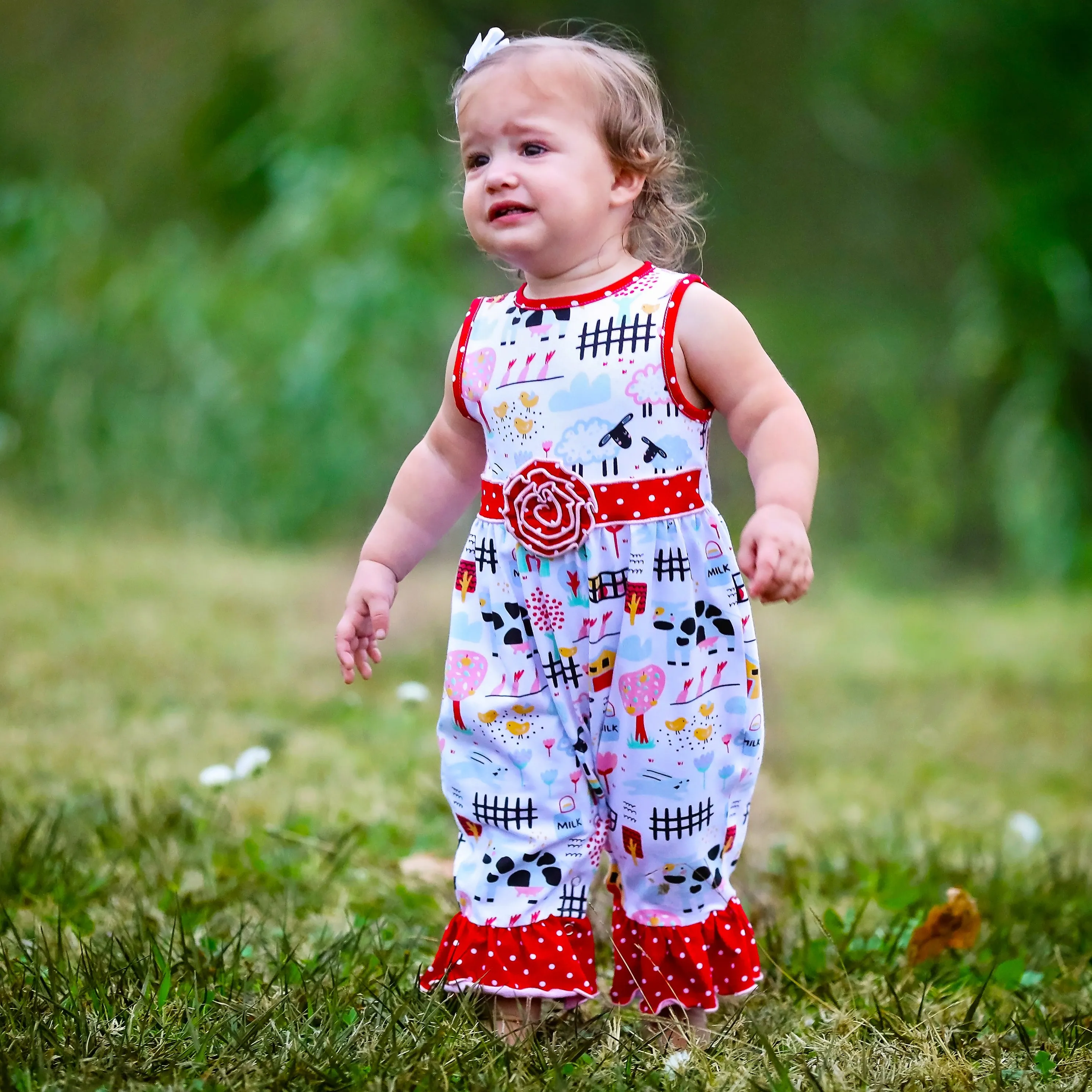 Annloren Baby/Toddler Girls Boutique Fun Farm Animal Romper