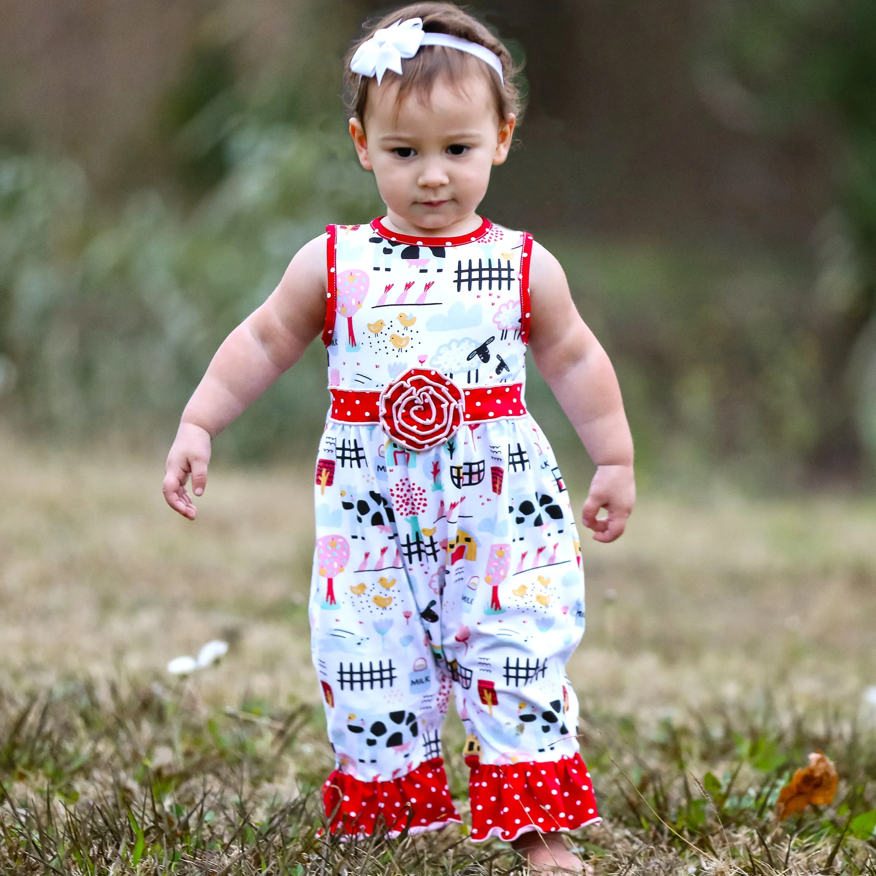 Annloren Baby/Toddler Girls Boutique Fun Farm Animal Romper