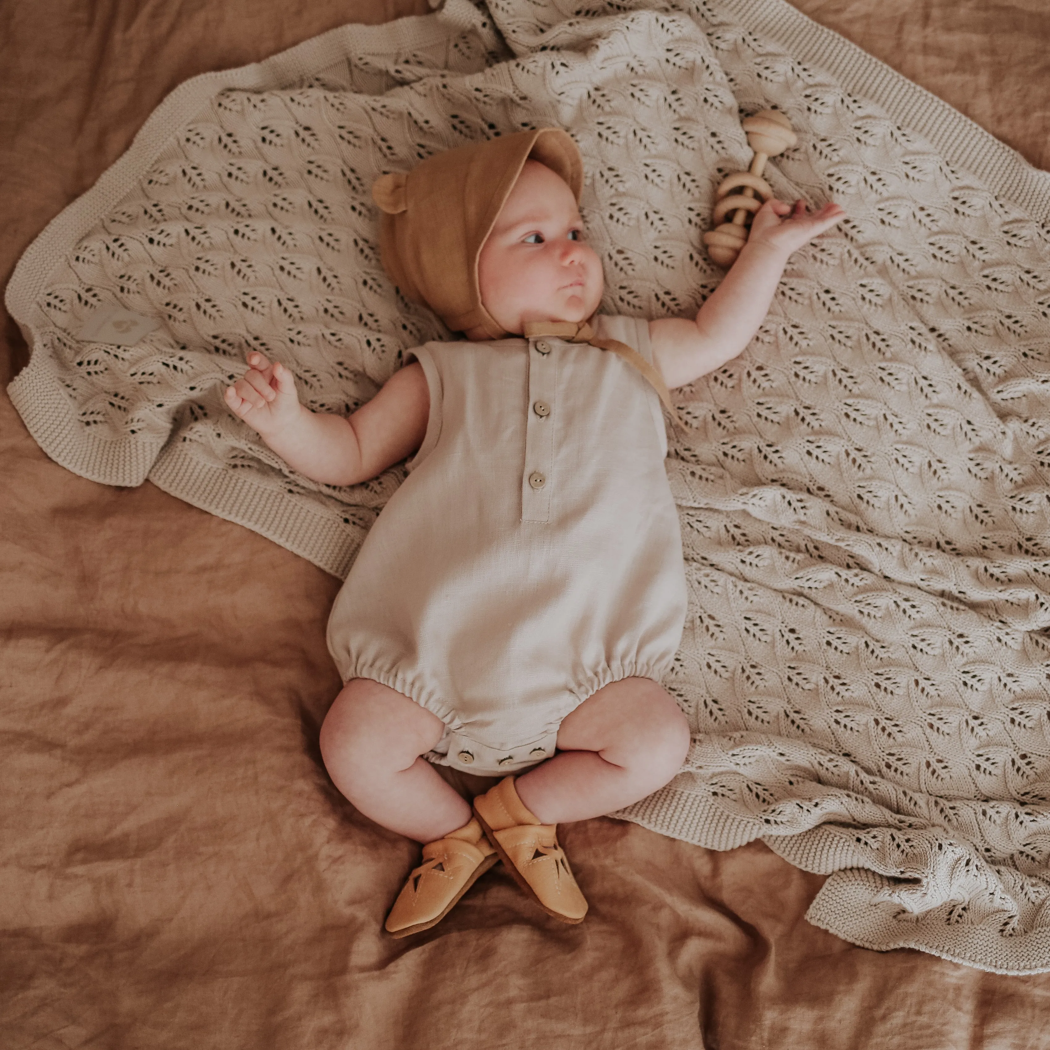 Beige Linen Tank Bubble Onesie