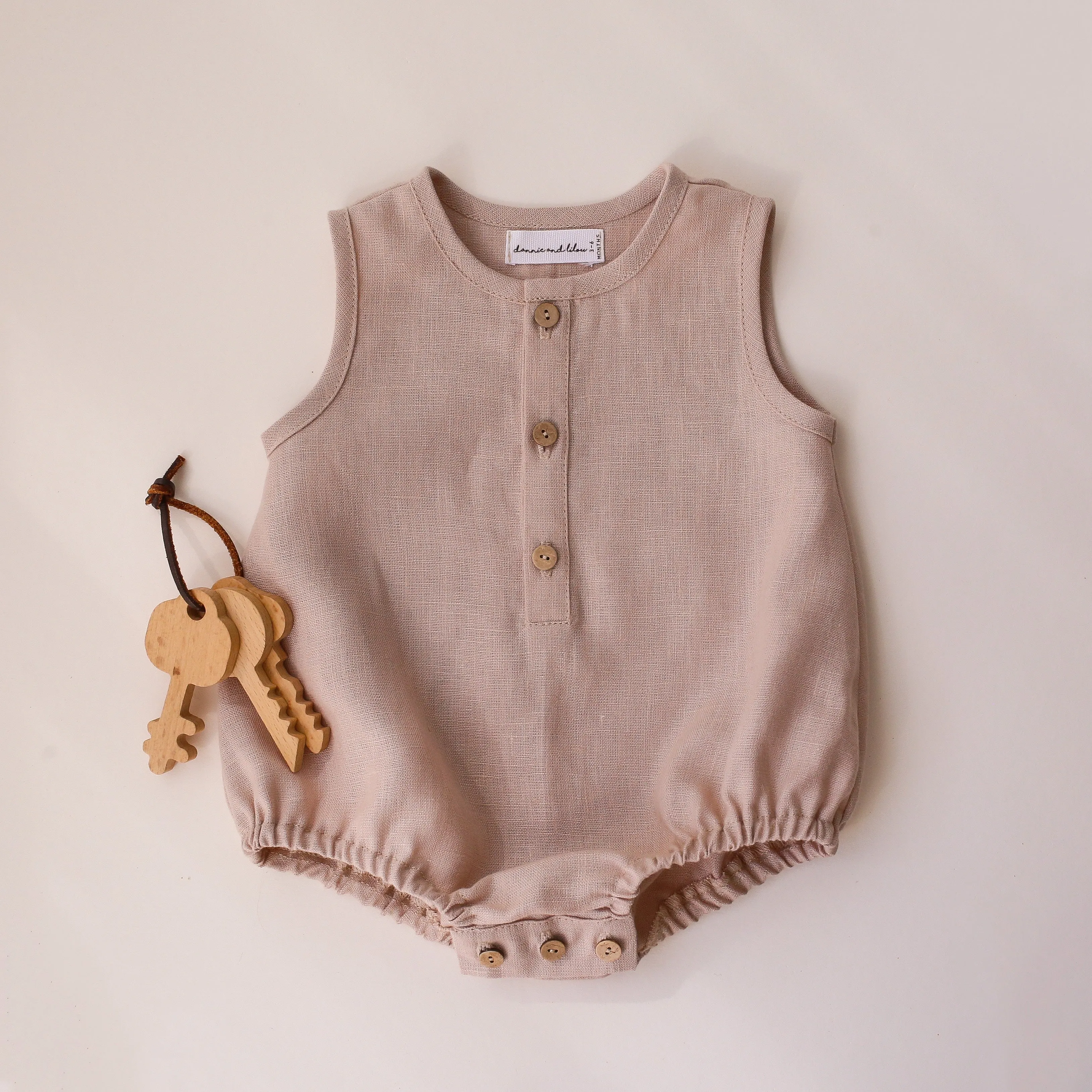Beige Linen Tank Bubble Onesie
