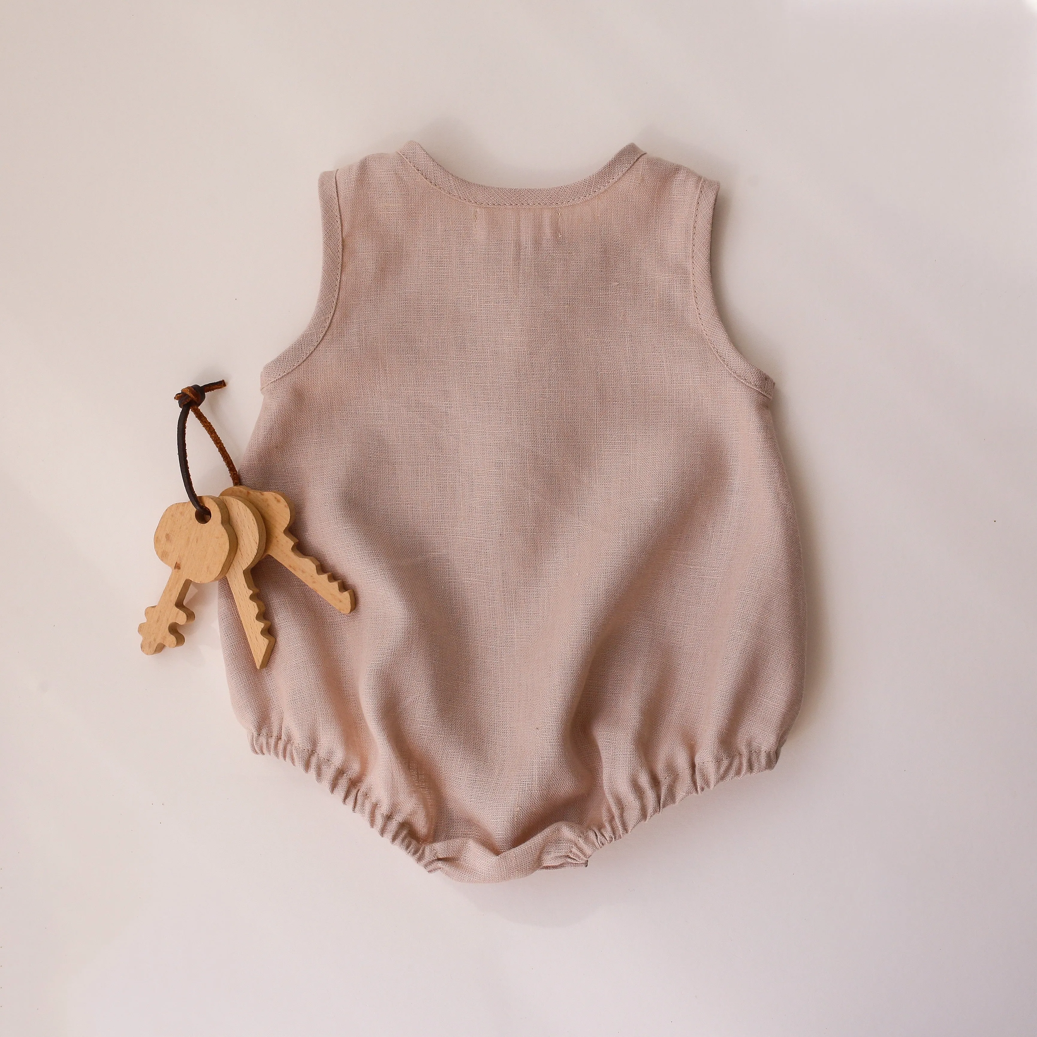 Beige Linen Tank Bubble Onesie