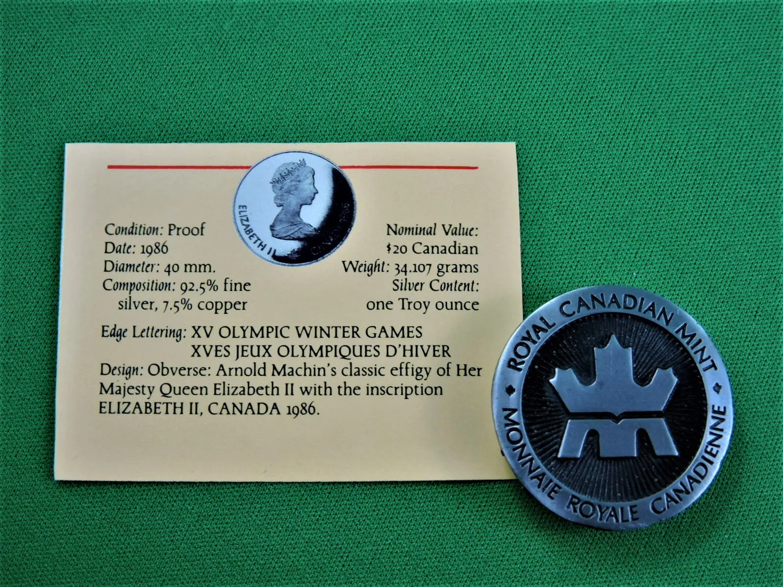 Currency - Silver Coin - $20 - 1986 - RCM - Olympic Winter Games - Coin 4 - Biathlon
