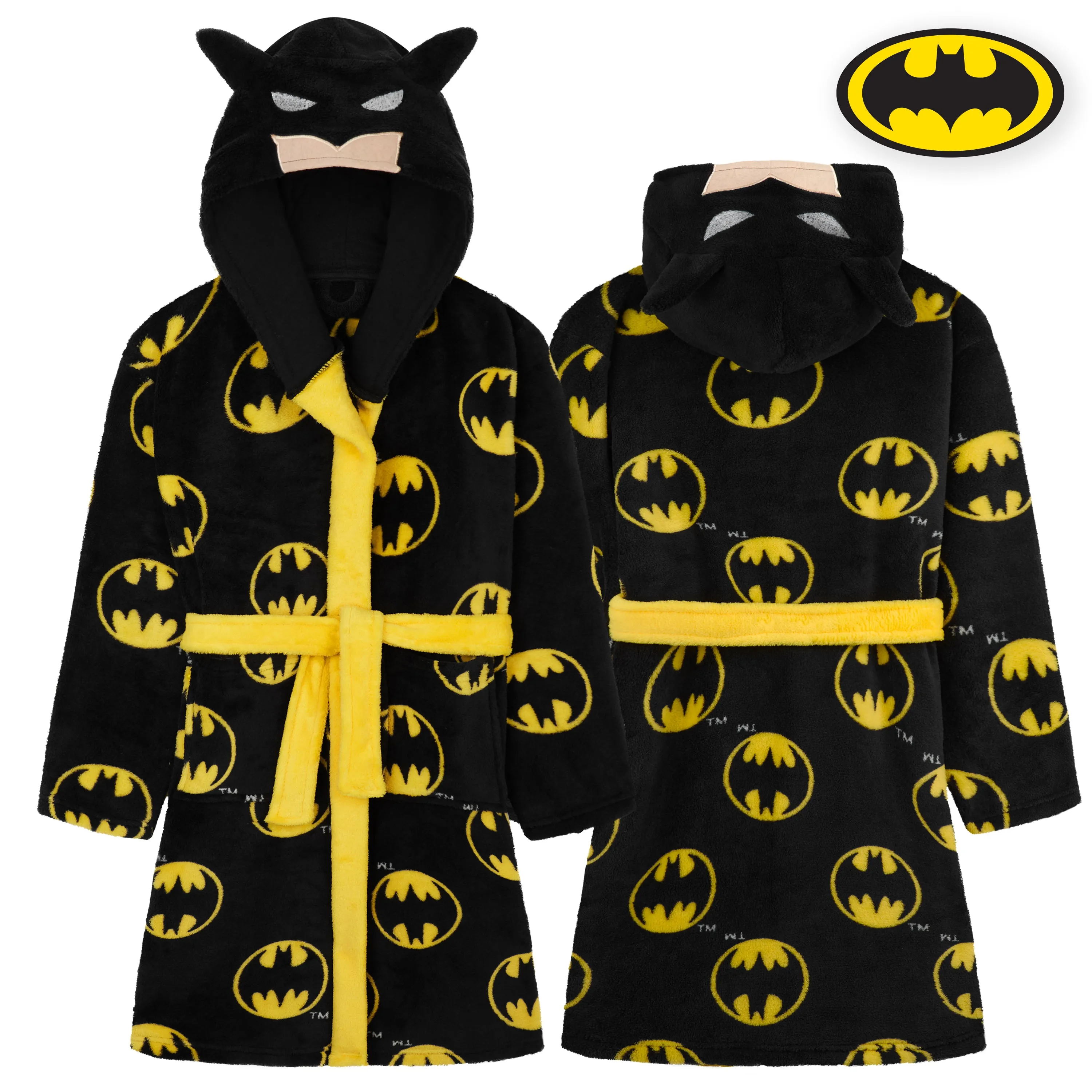 DC COMICS Boys Dressing Gown - Kids Hooded Fleece Batman Robe