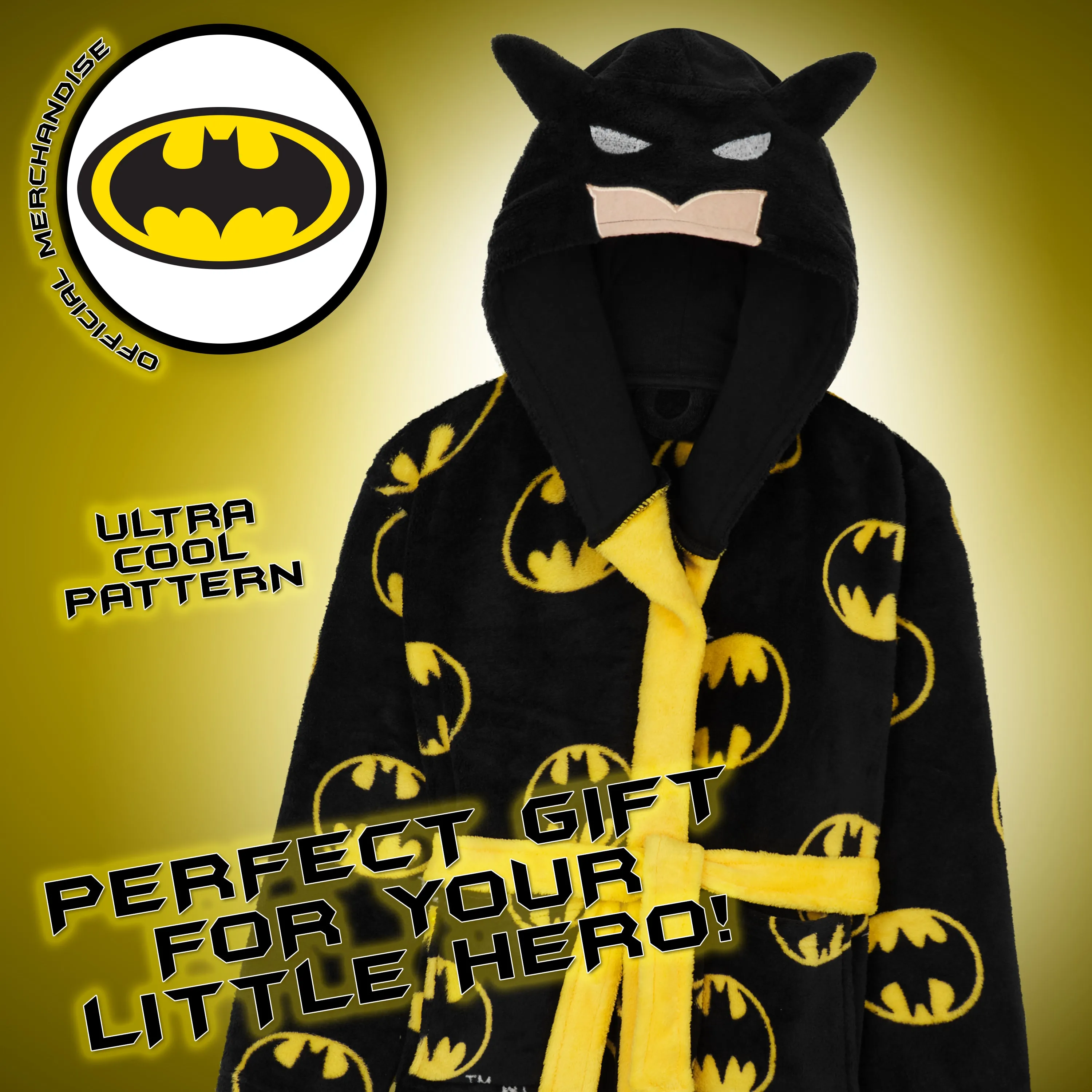 DC COMICS Boys Dressing Gown - Kids Hooded Fleece Batman Robe