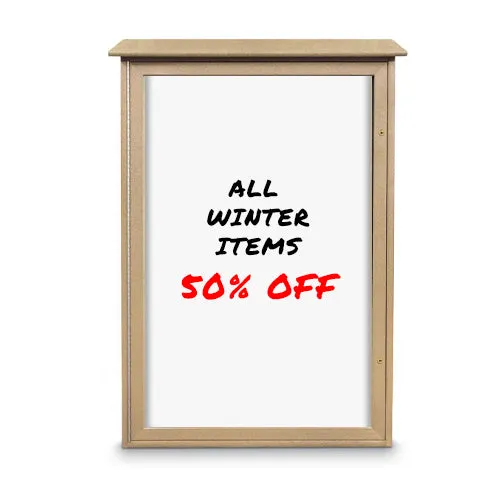 Eco-Design Outdoor Message Center Magnetic White Dry Erase Board 36x36 with Left Hinged Single Door Faux Wood Cabinet