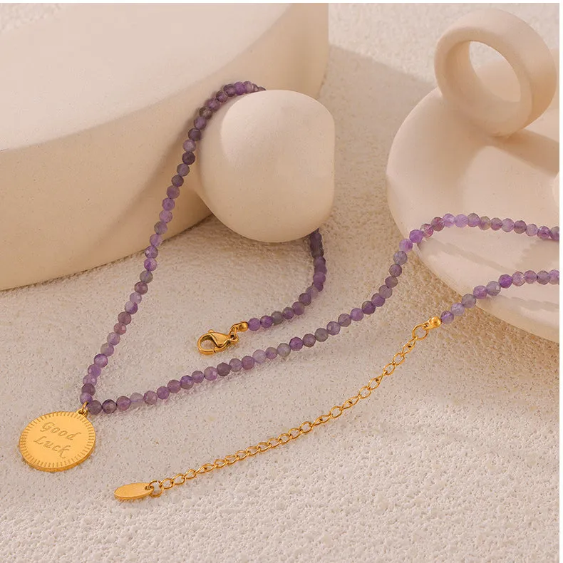 Elegant Handcrafted Titanium Steel Pendant Necklace with Natural Stone Beads