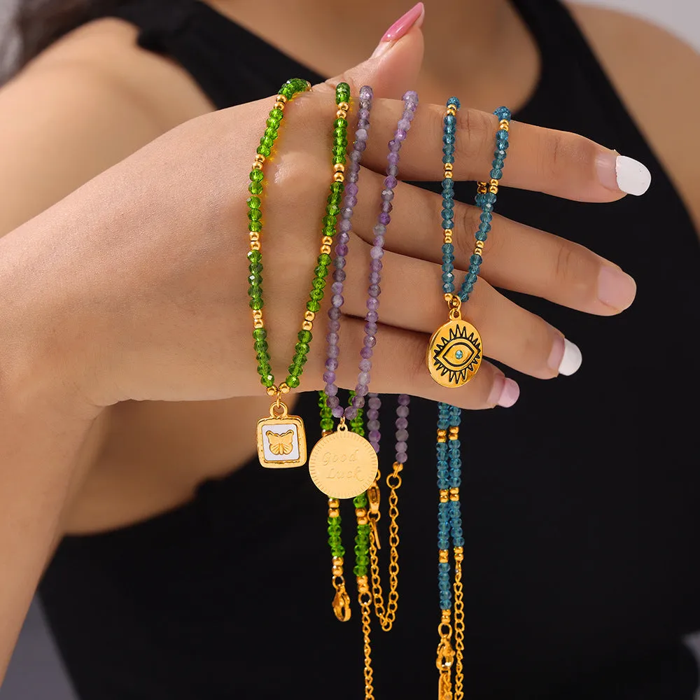 Elegant Handcrafted Titanium Steel Pendant Necklace with Natural Stone Beads