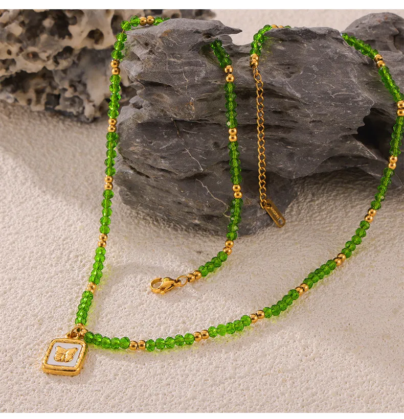 Elegant Handcrafted Titanium Steel Pendant Necklace with Natural Stone Beads