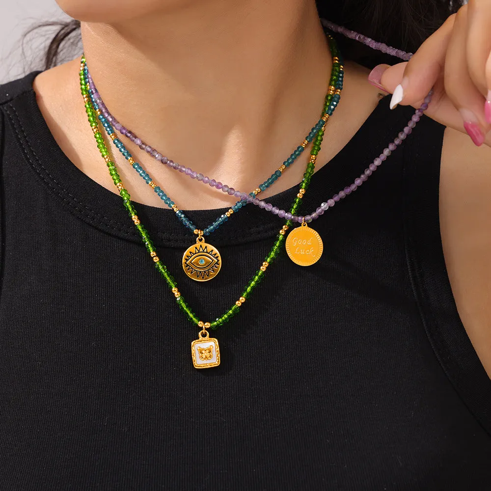 Elegant Handcrafted Titanium Steel Pendant Necklace with Natural Stone Beads
