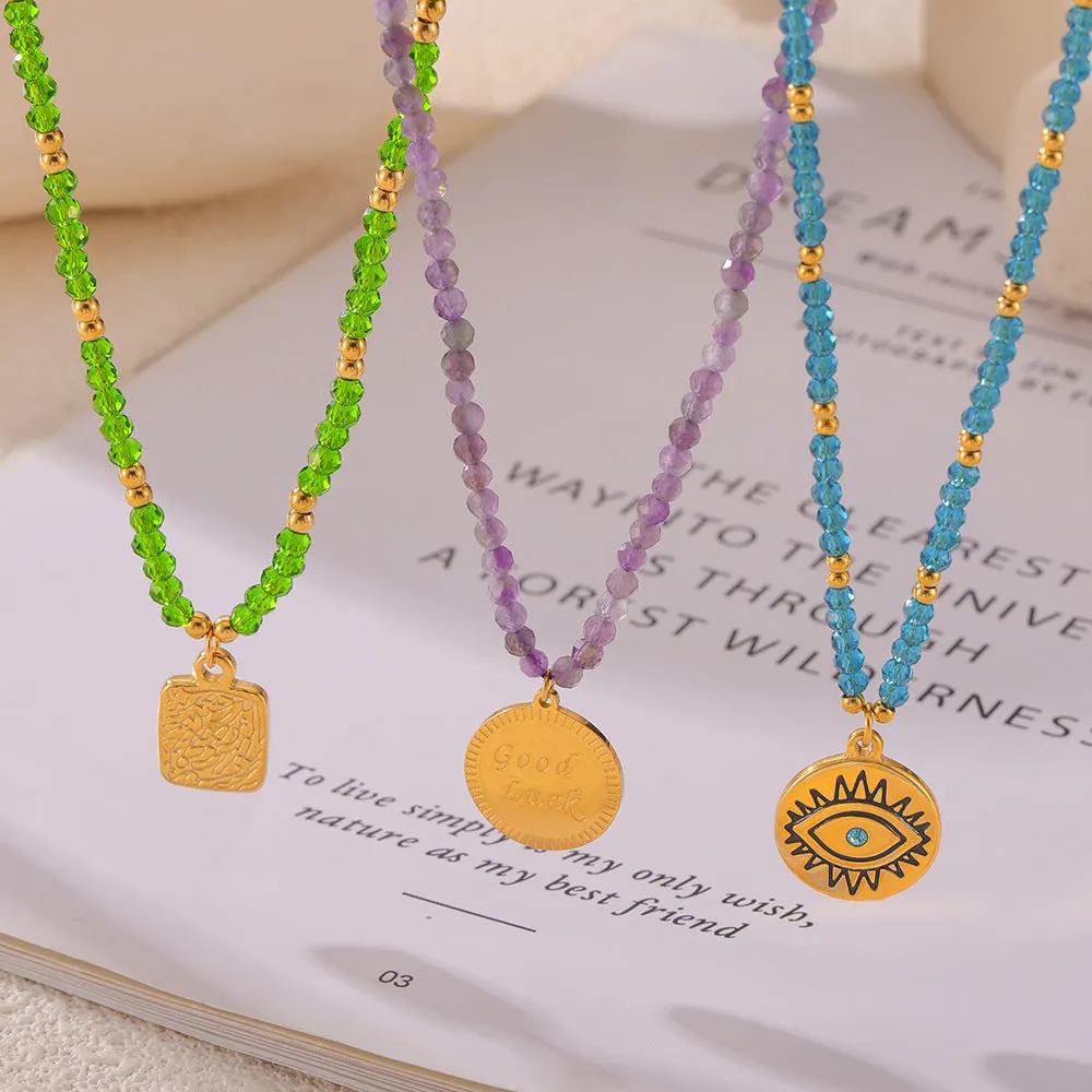Elegant Handcrafted Titanium Steel Pendant Necklace with Natural Stone Beads