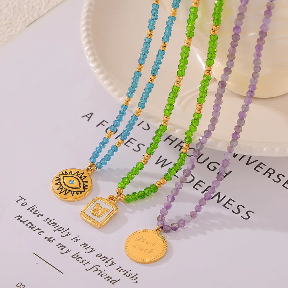 Elegant Handcrafted Titanium Steel Pendant Necklace with Natural Stone Beads