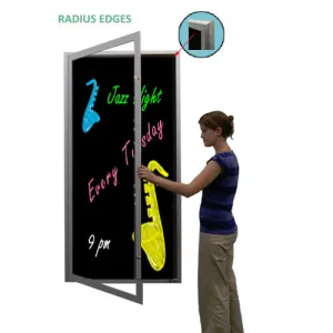 Extra Large Indoor Lighted Dry Erase Marker Board with Radius Edge | Gloss Black Board Magnetic Porcelain on Steel