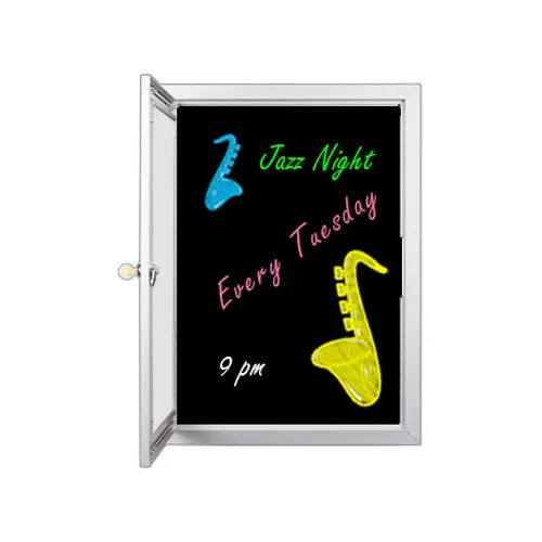 Extra Large Indoor Lighted Dry Erase Marker Board with Radius Edge | Gloss Black Board Magnetic Porcelain on Steel