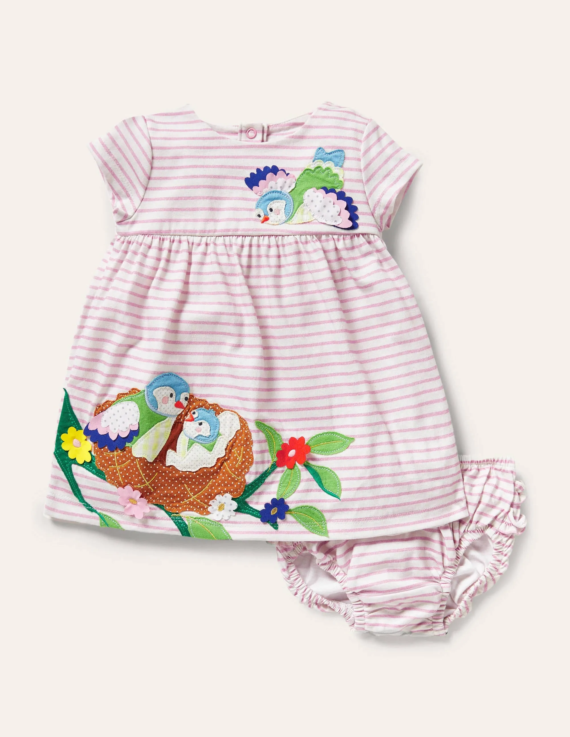 Fun Appliqué Jersey Dress-Pink Lemonade Birds