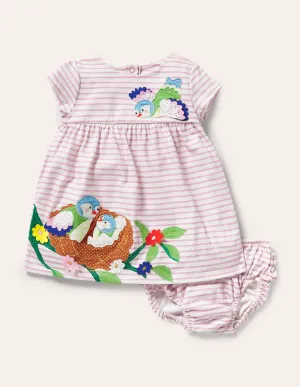 Fun Appliqué Jersey Dress-Pink Lemonade Birds