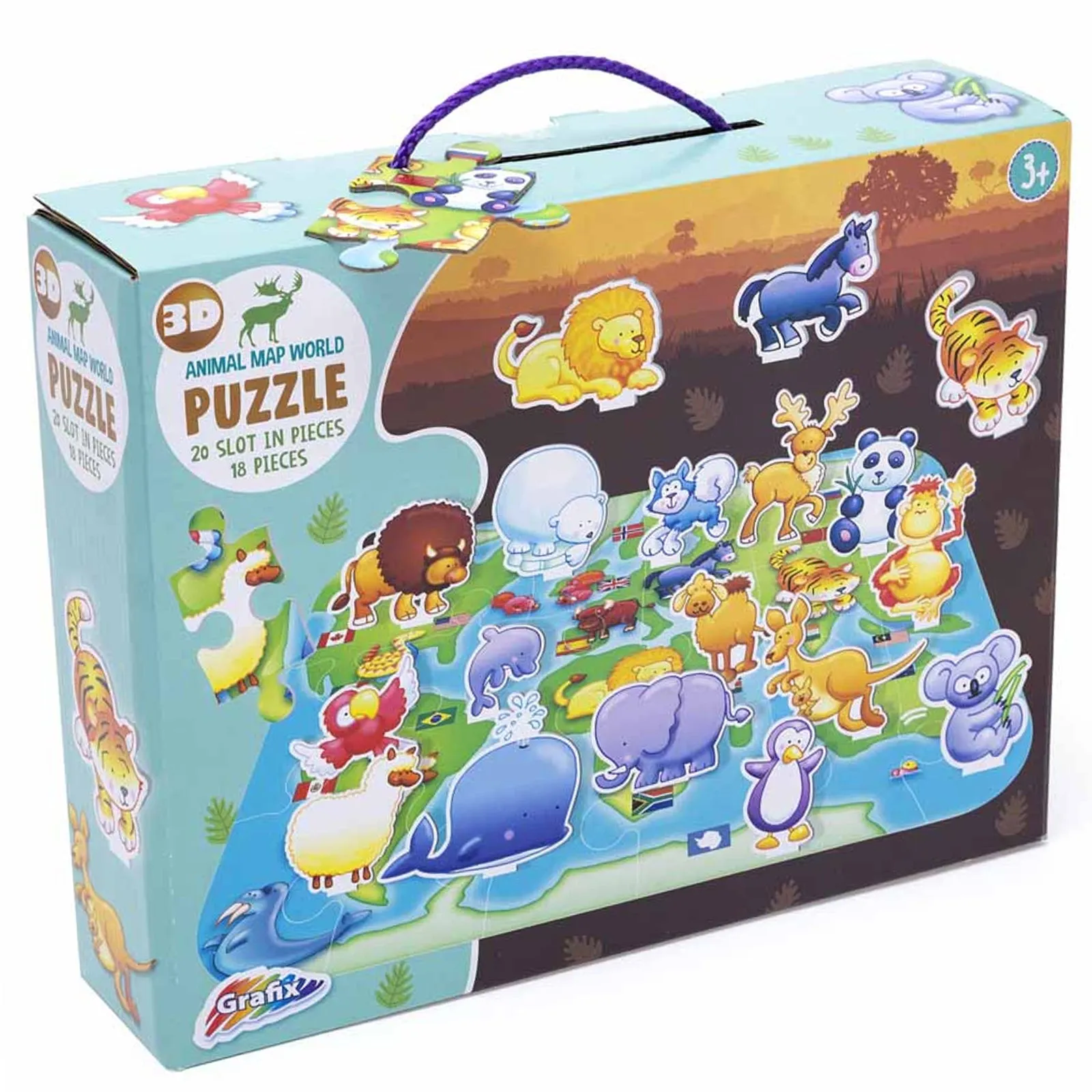 Grafix Medium 3D Animal World Map Puzzle