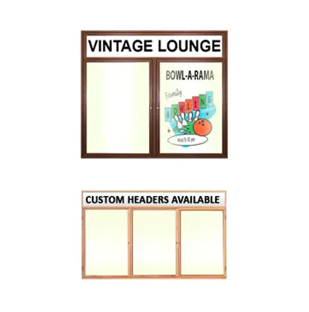 Indoor LED Lighted Enclosed Wood Framed Dry Erase Boards with Header (Multiple Doors) - White Porcelain Steel