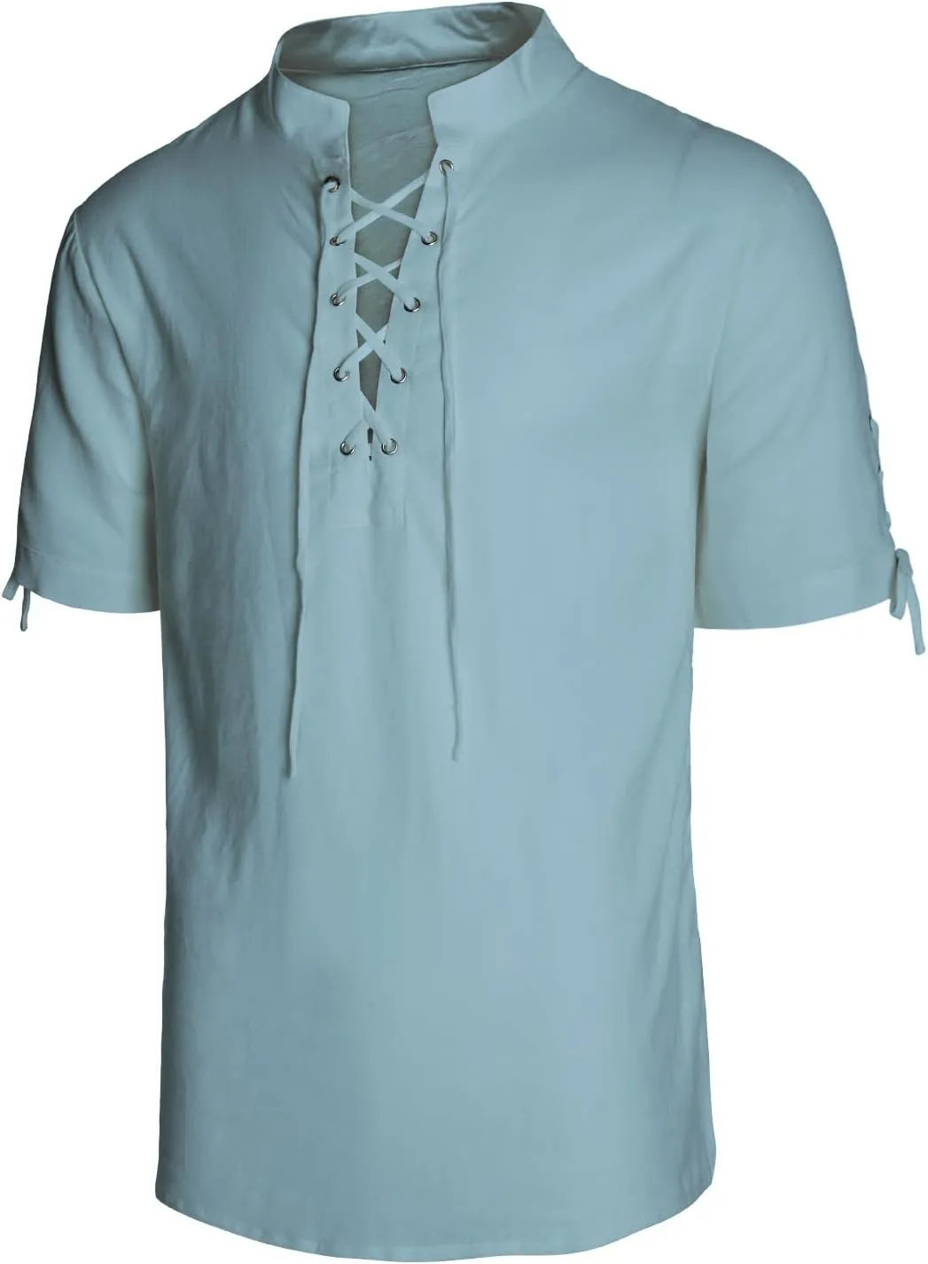 Men's Pirate Shirt Renaissance Medieval Viking Shirt Linen Short Sleeve Lace Up Top Halloween Costume
