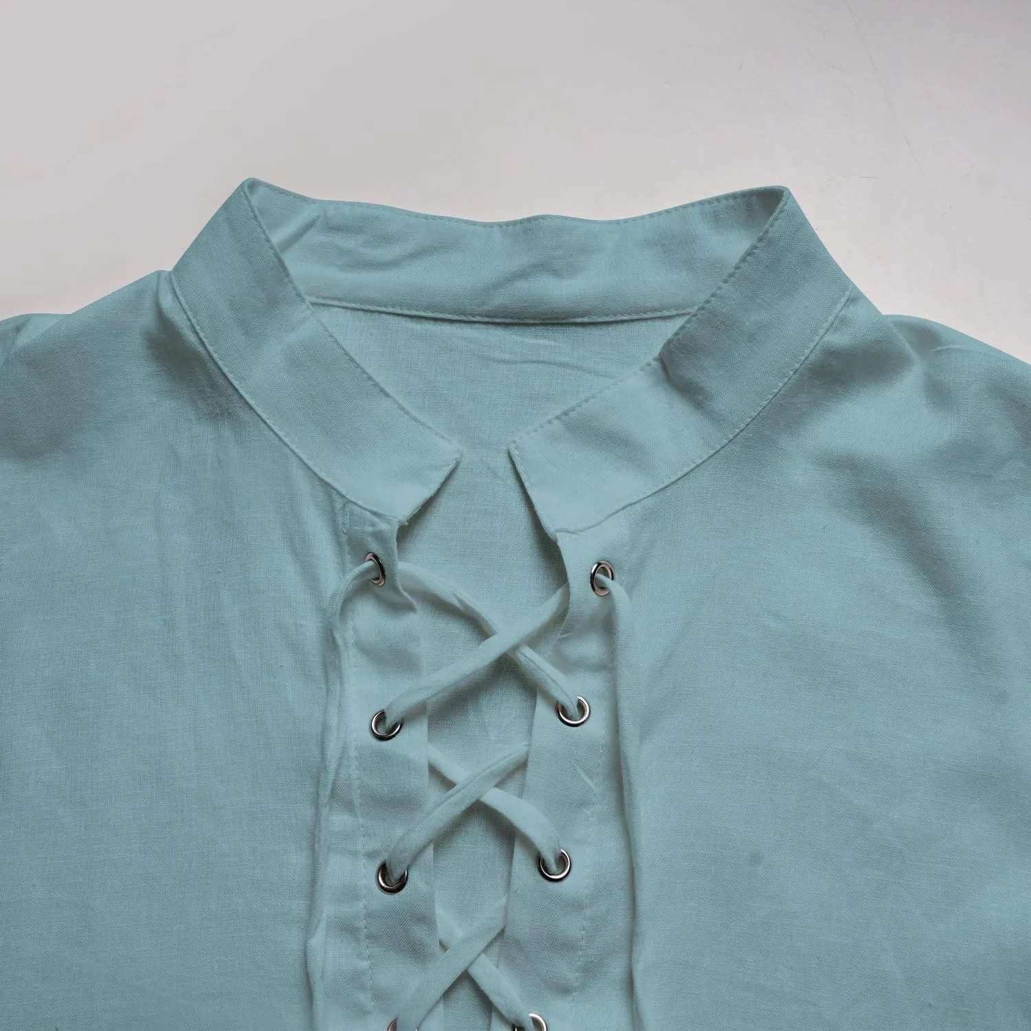 Men's Pirate Shirt Renaissance Medieval Viking Shirt Linen Short Sleeve Lace Up Top Halloween Costume