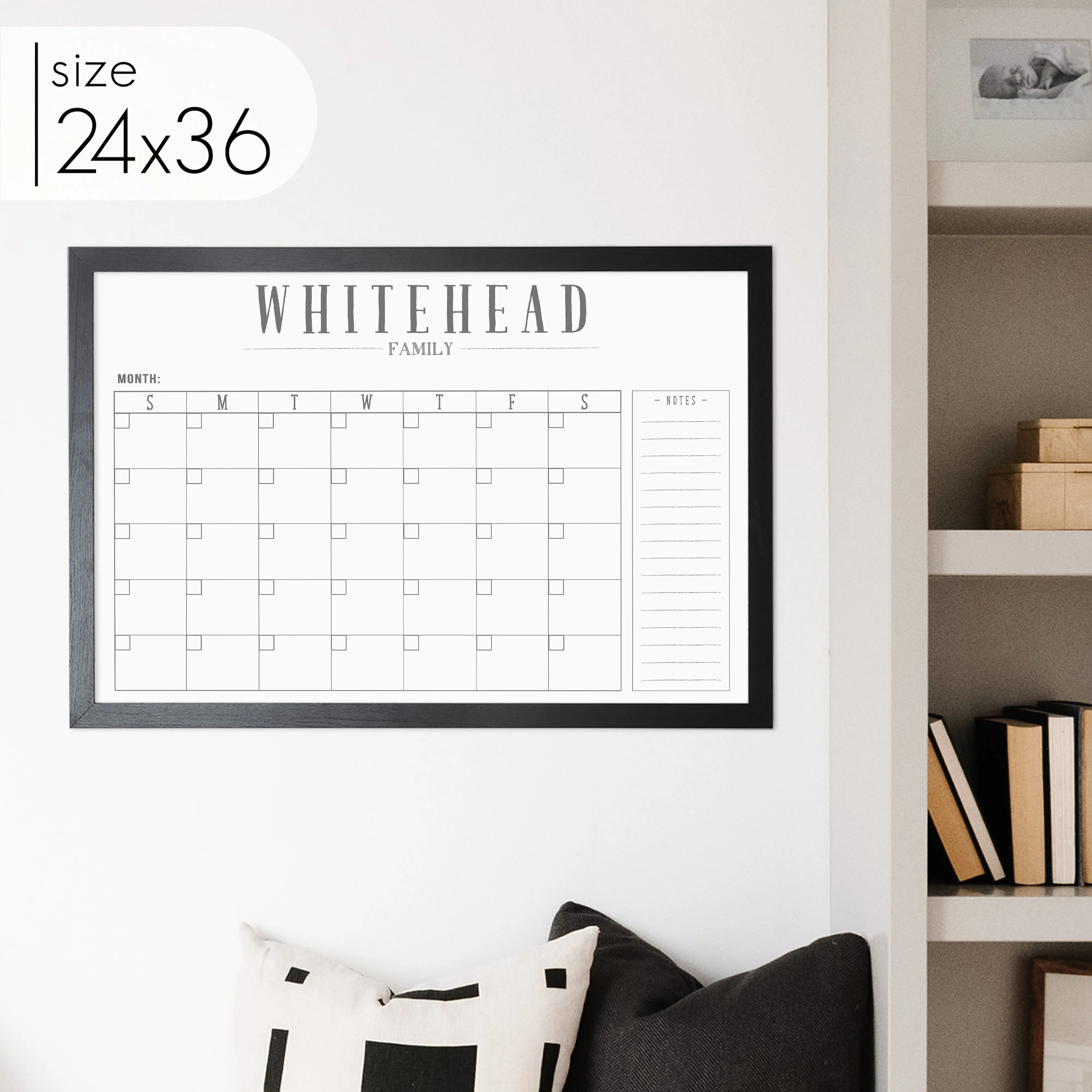 Monthly Framed Whiteboard Calendar   1 section | Horizontal Swanson