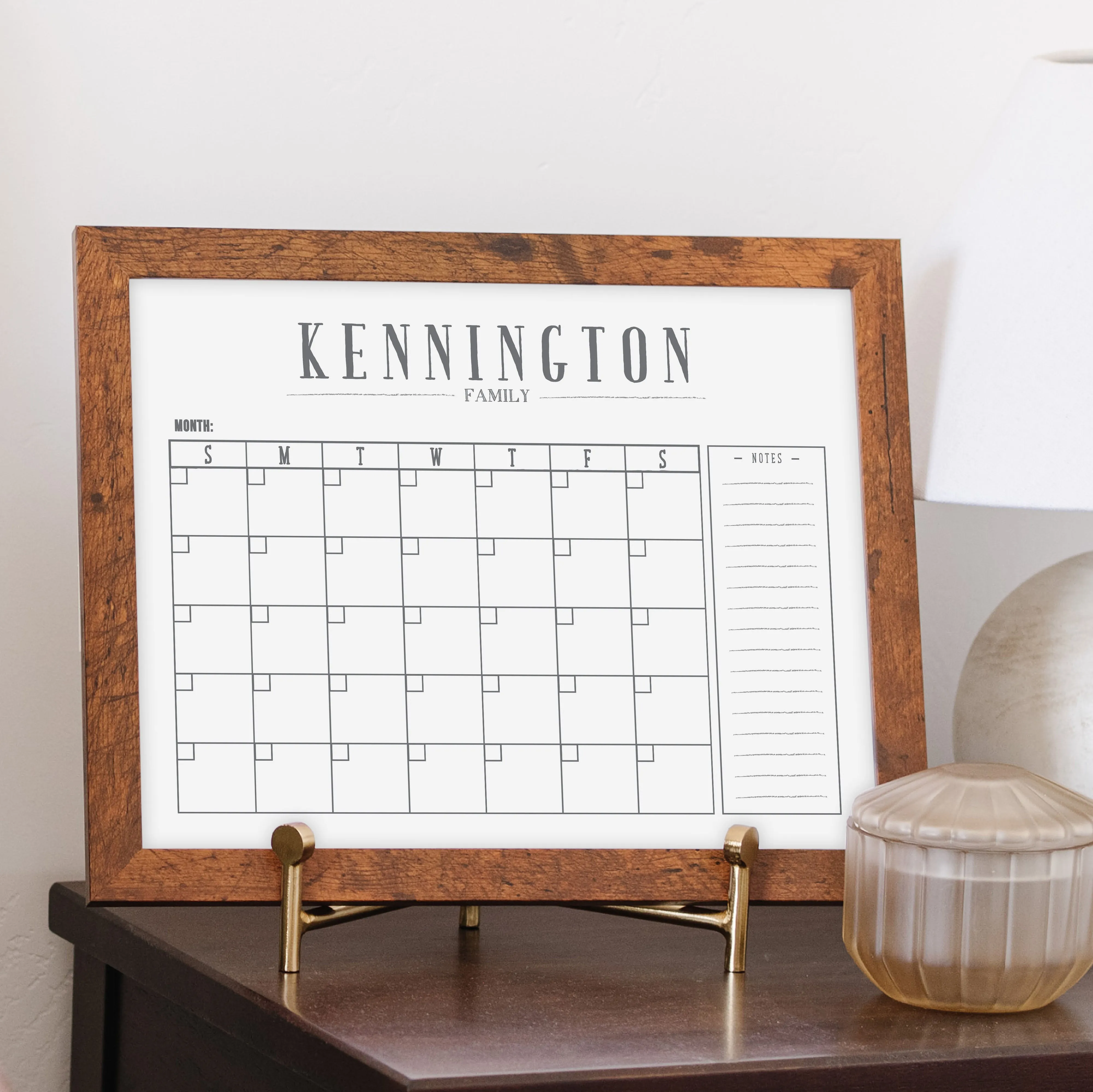 Monthly Framed Whiteboard Calendar   1 section | Horizontal Swanson