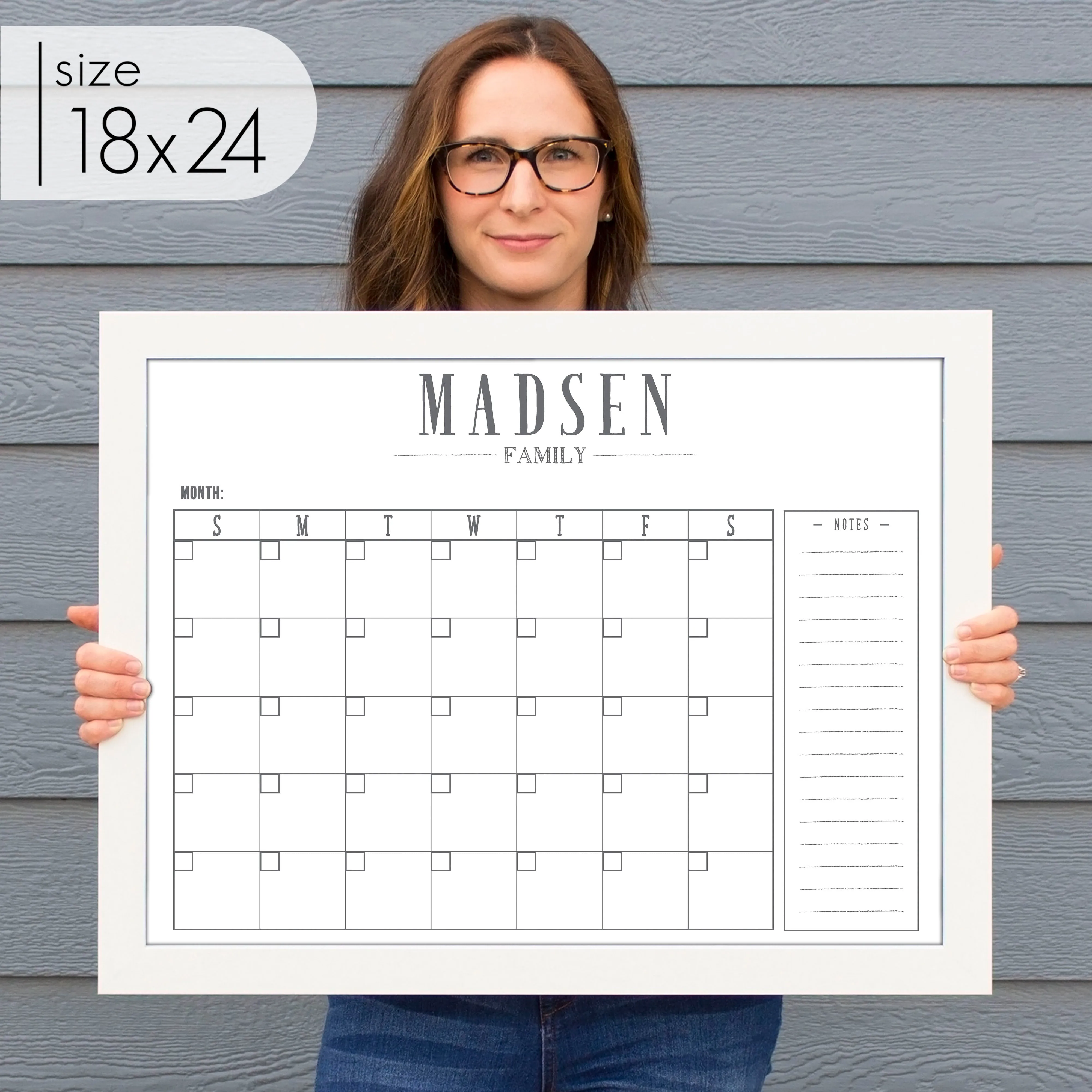 Monthly Framed Whiteboard Calendar   1 section | Horizontal Swanson