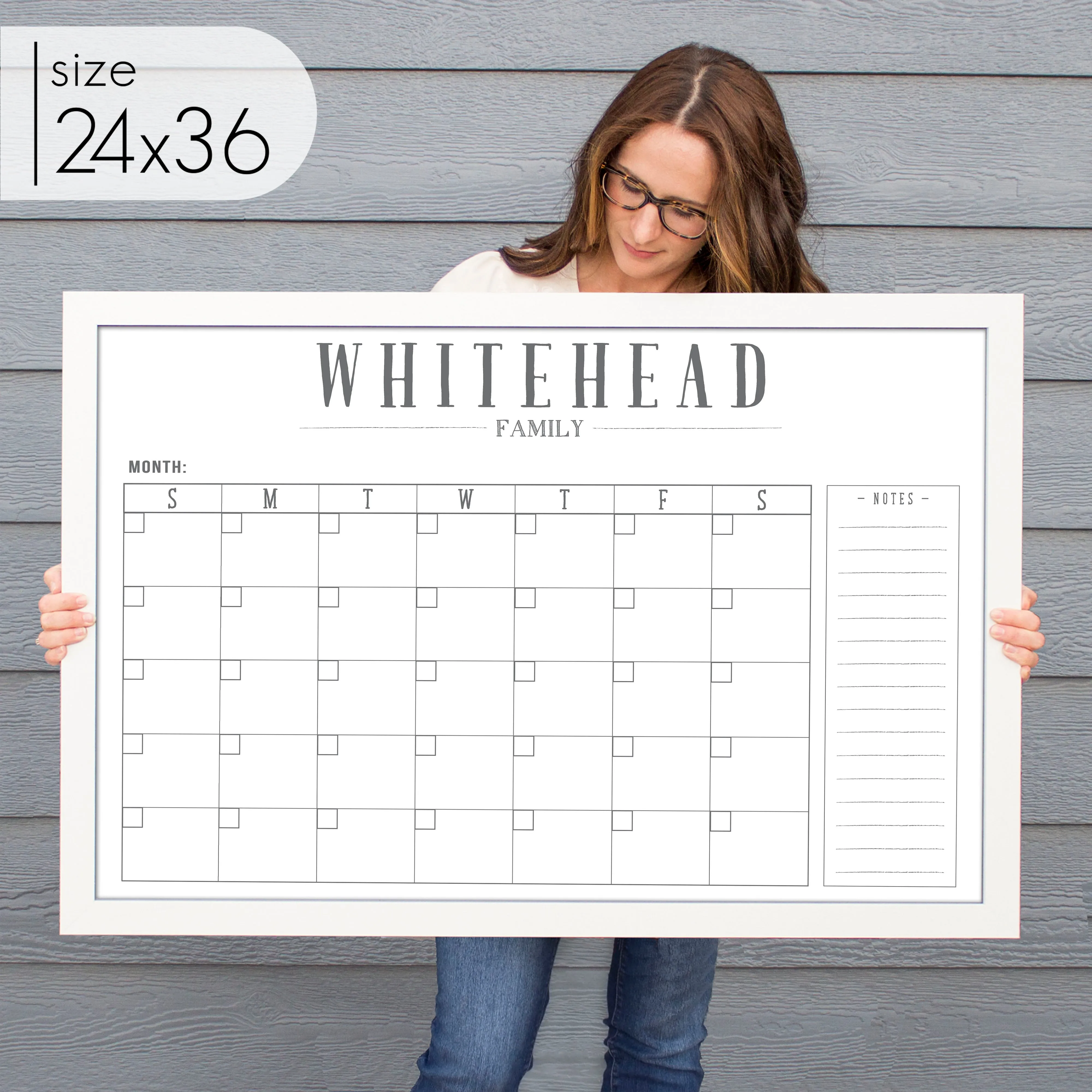Monthly Framed Whiteboard Calendar   1 section | Horizontal Swanson