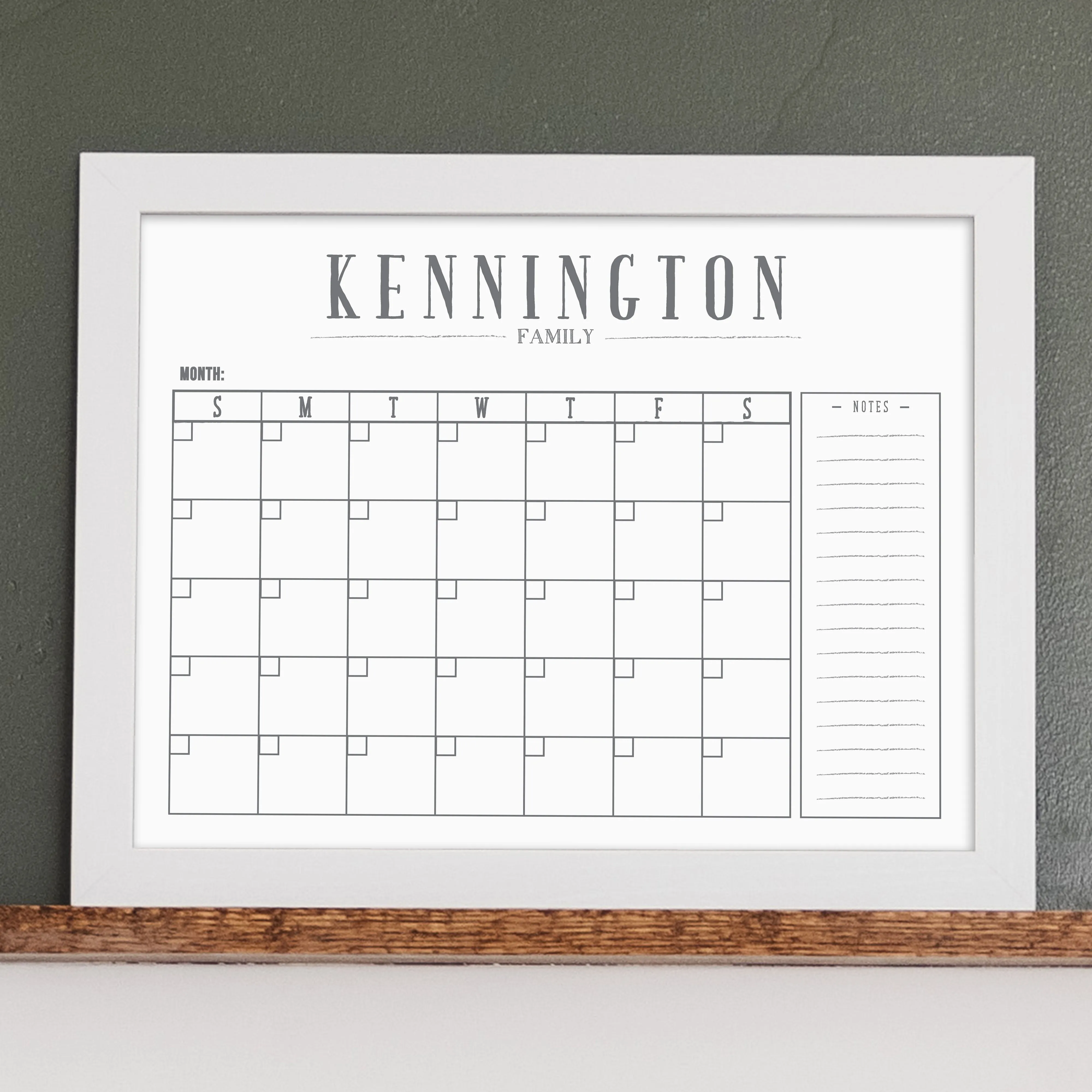 Monthly Framed Whiteboard Calendar   1 section | Horizontal Swanson