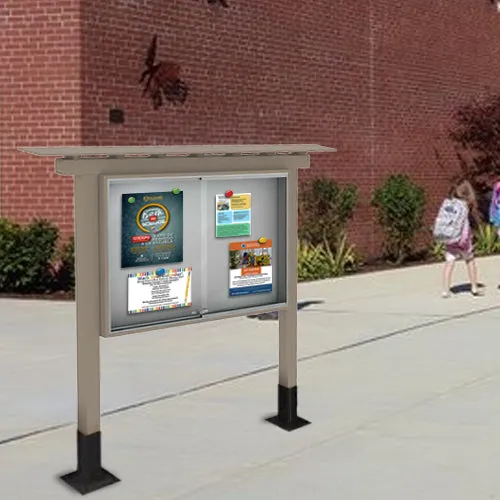 Outdoor Classroom Cabinet Magnetic White Dry Erase Board - 52" x 40" | Sliding Doors with Posts