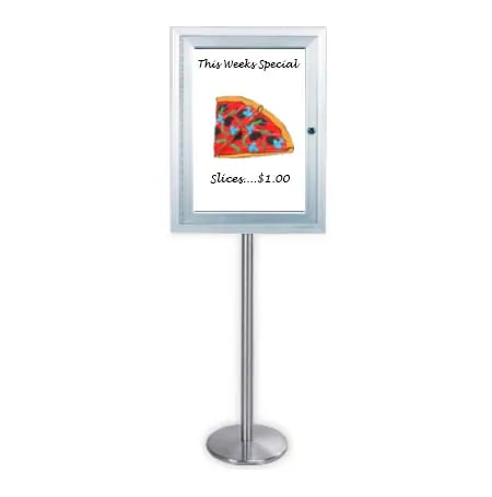 Outdoor Enclosed Dry Erase SwingStand with Gloss White Board | Magnetic Porcelain Steel Marker Board
