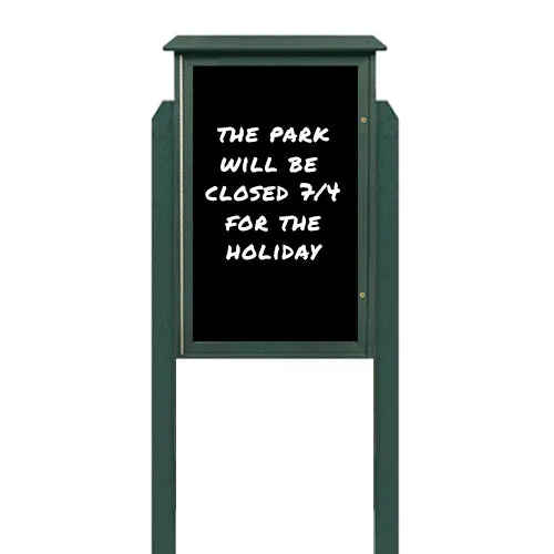Outdoor Message Center 24" x 48" Magnetic Black Dry Erase Board with Posts (Single Door)