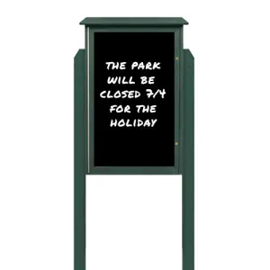 Outdoor Message Center 24" x 48" Magnetic Black Dry Erase Board with Posts (Single Door)