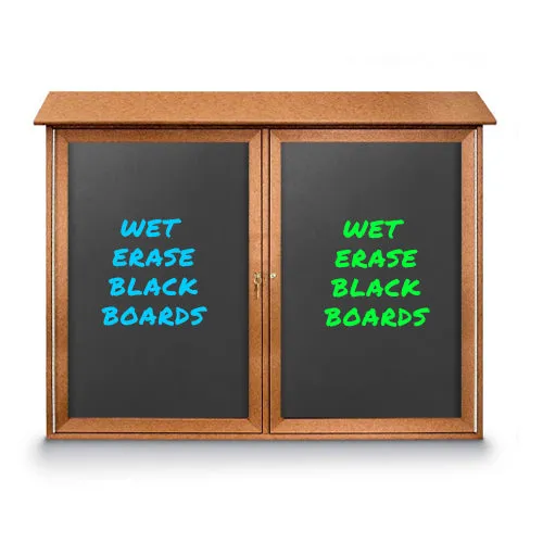 Outdoor Message Center Magnetic Black Dry Erase Board - 42" x 32" | Double Door with Posts